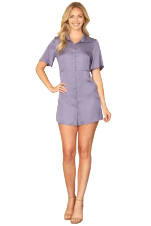 Lavender Short Sleeve Button Down Mini Dress - Pack of 5