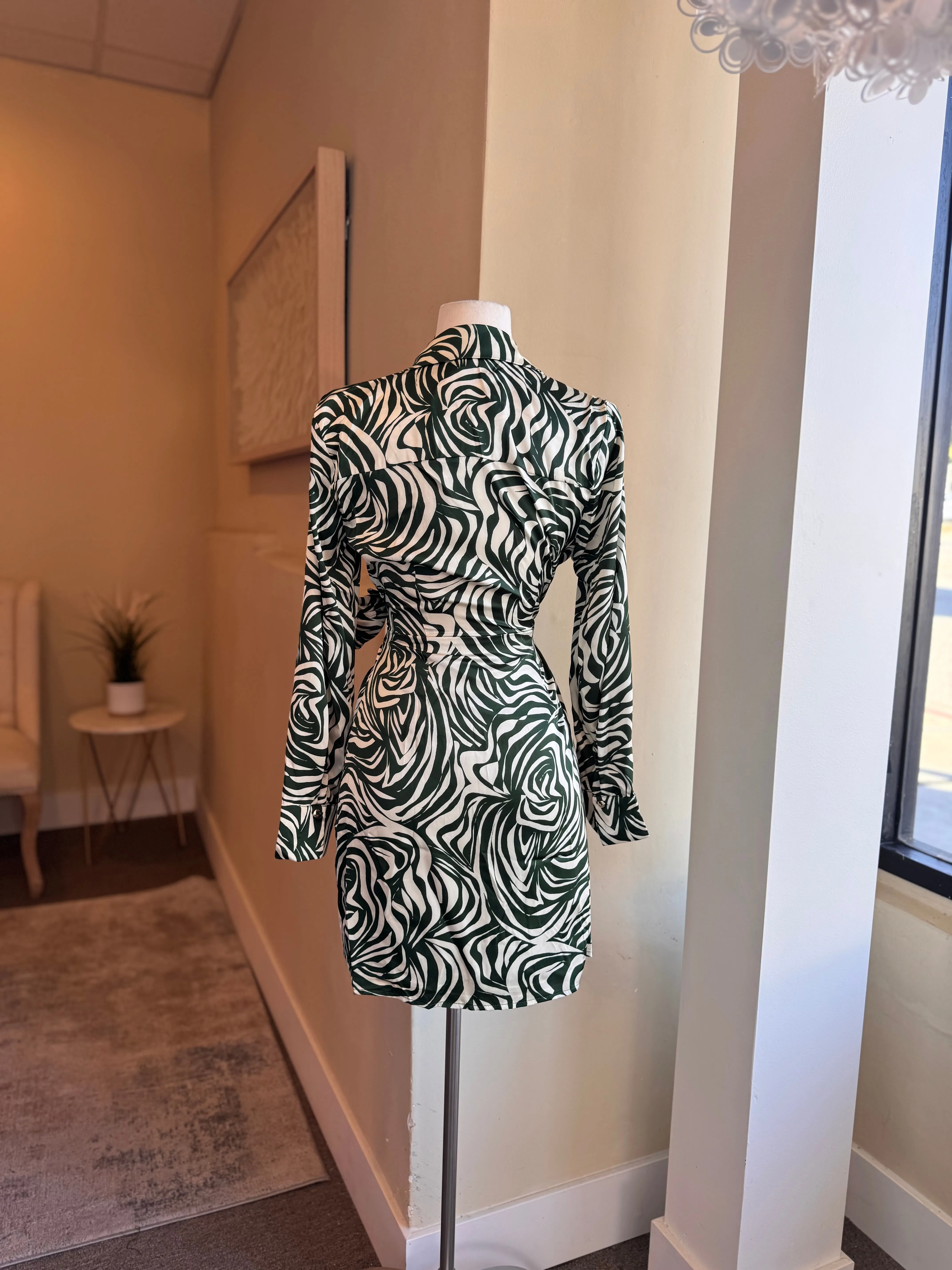 Long Sleeve Shirt Collar Mini Dress