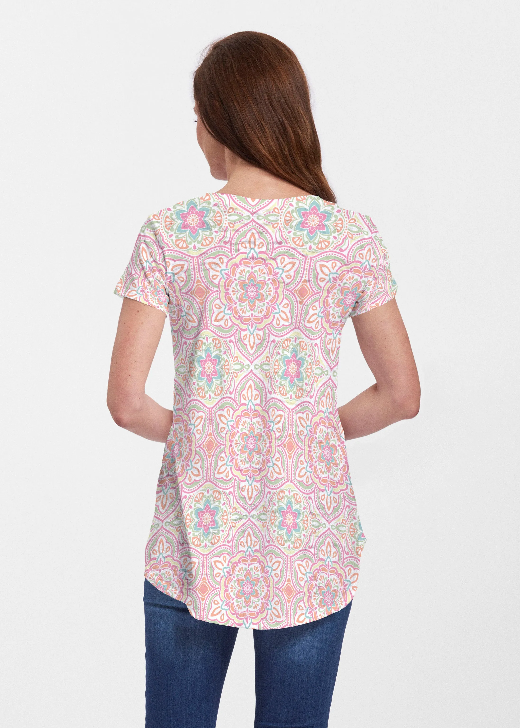 Mandala Geo (13495) ~ Signature Short Sleeve Scoop Neck Flowy Tunic