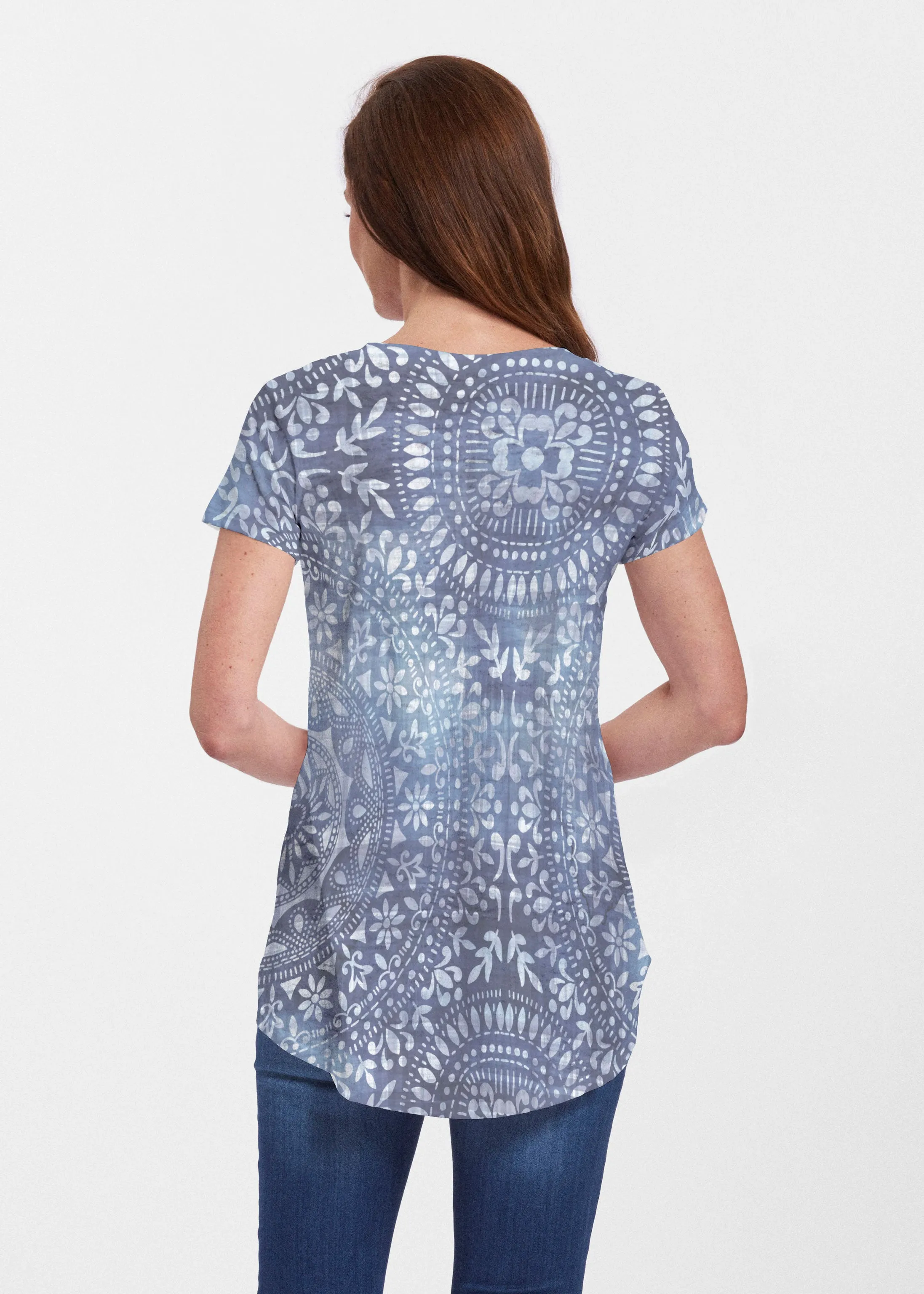 Medallion Flower (13453) ~ Signature Short Sleeve Scoop Neck Flowy Tunic