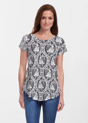 Moonlit Floral (13315) ~ Signature Short Sleeve Scoop Neck Flowy Tunic