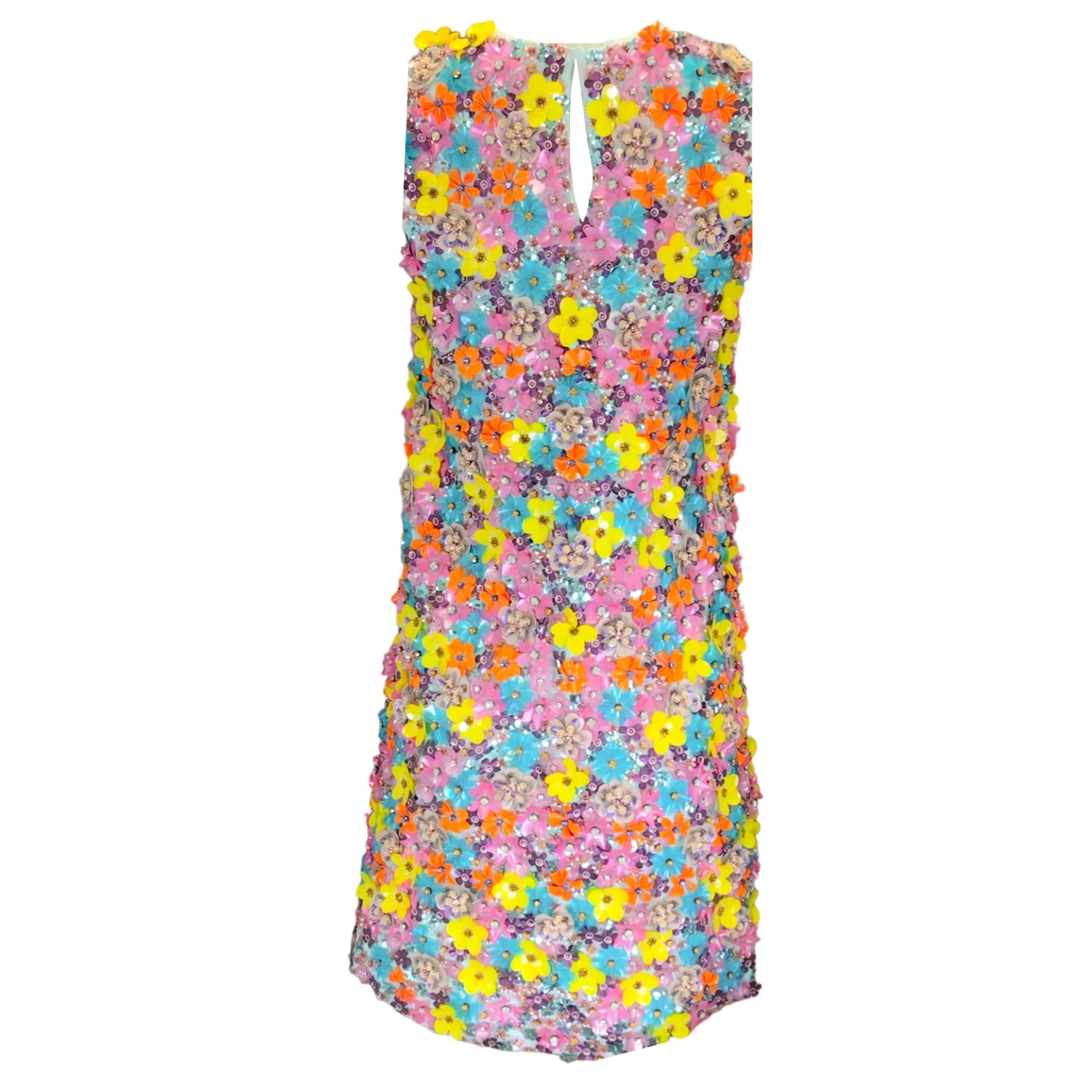 Moschino Couture Multicolored Floral Embellished Sleeveless Mini Dress
