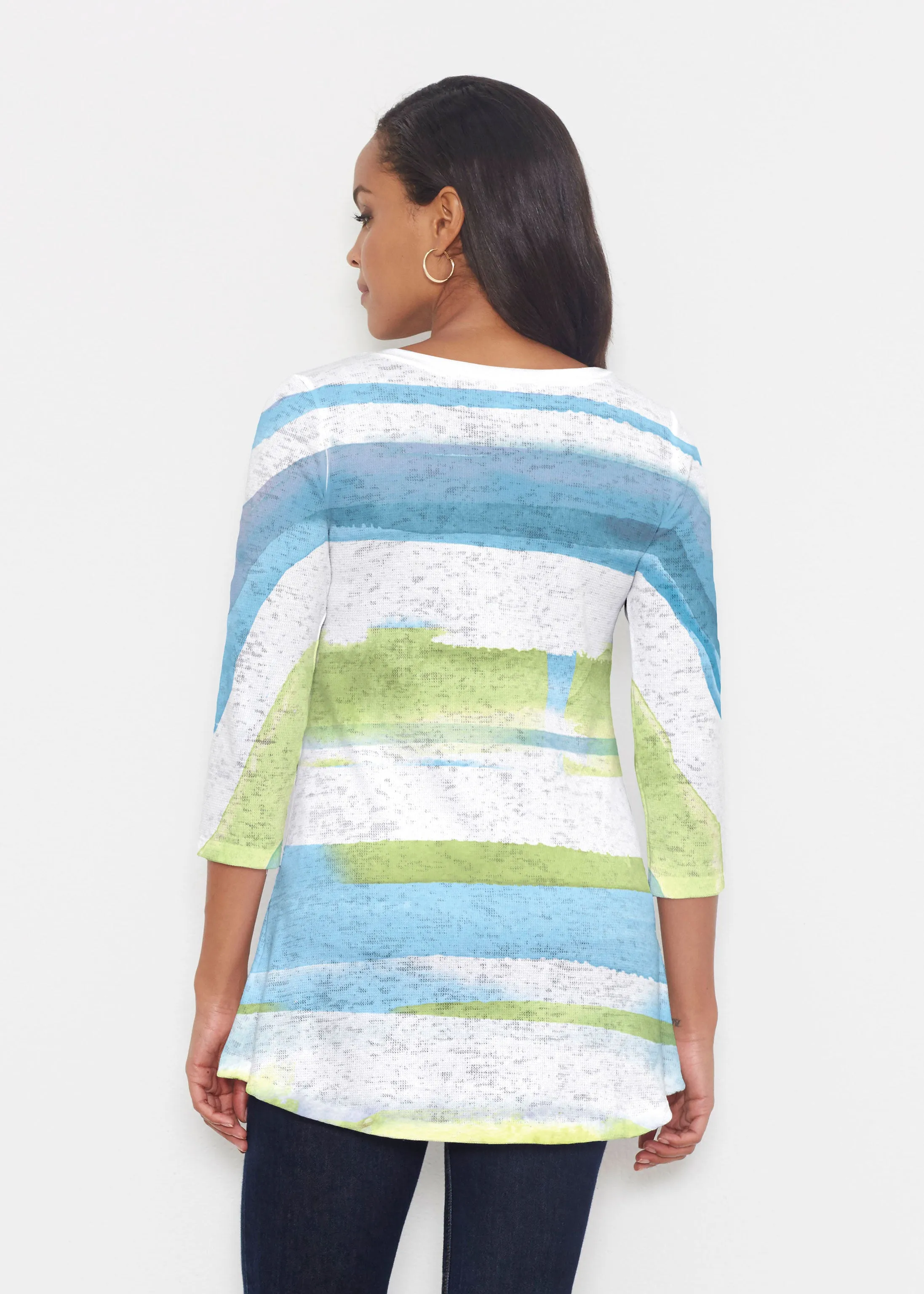 Multi Stripe Blue (7843) ~ Katherine Hi-Lo Thermal Tunic