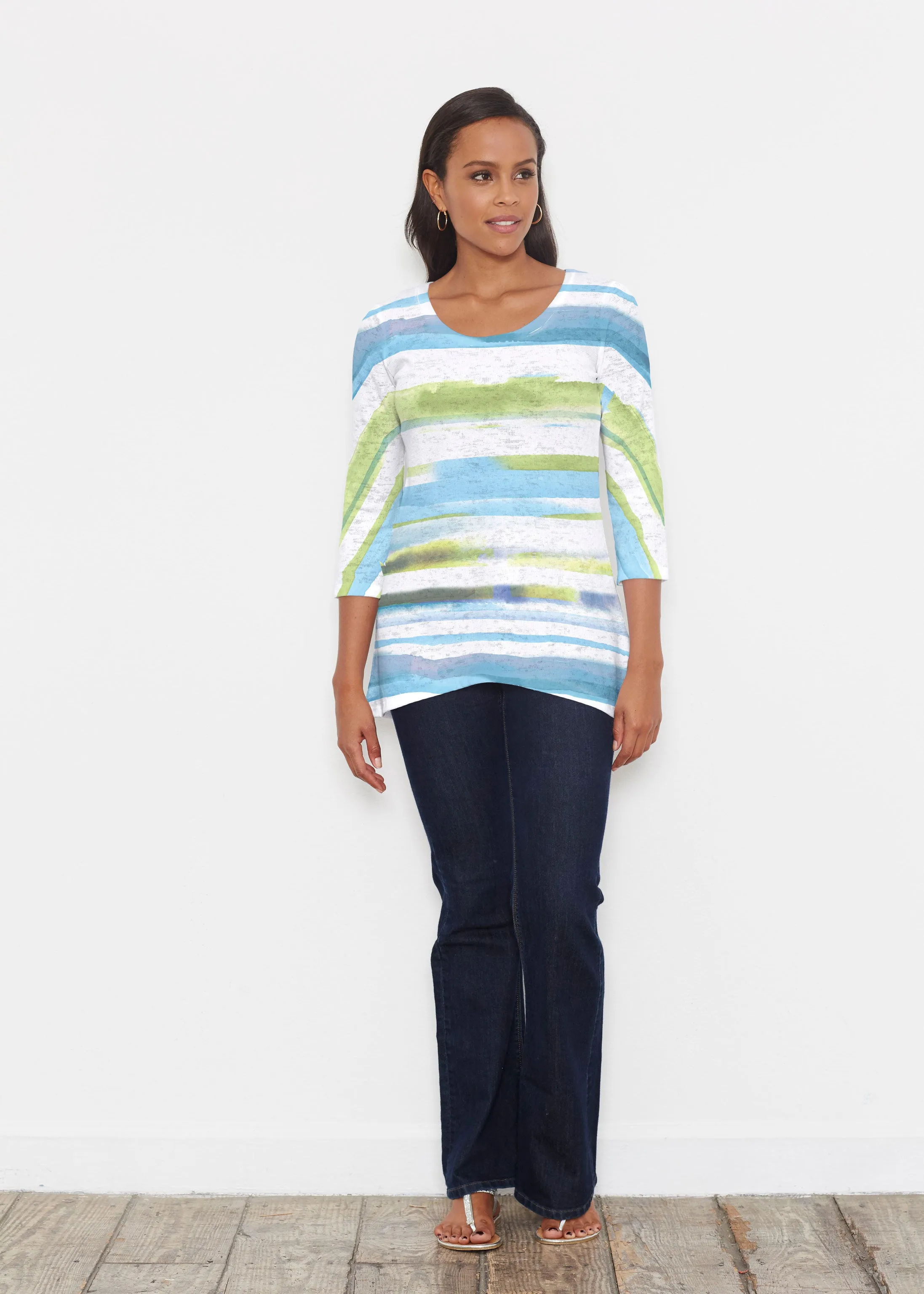 Multi Stripe Blue (7843) ~ Katherine Hi-Lo Thermal Tunic