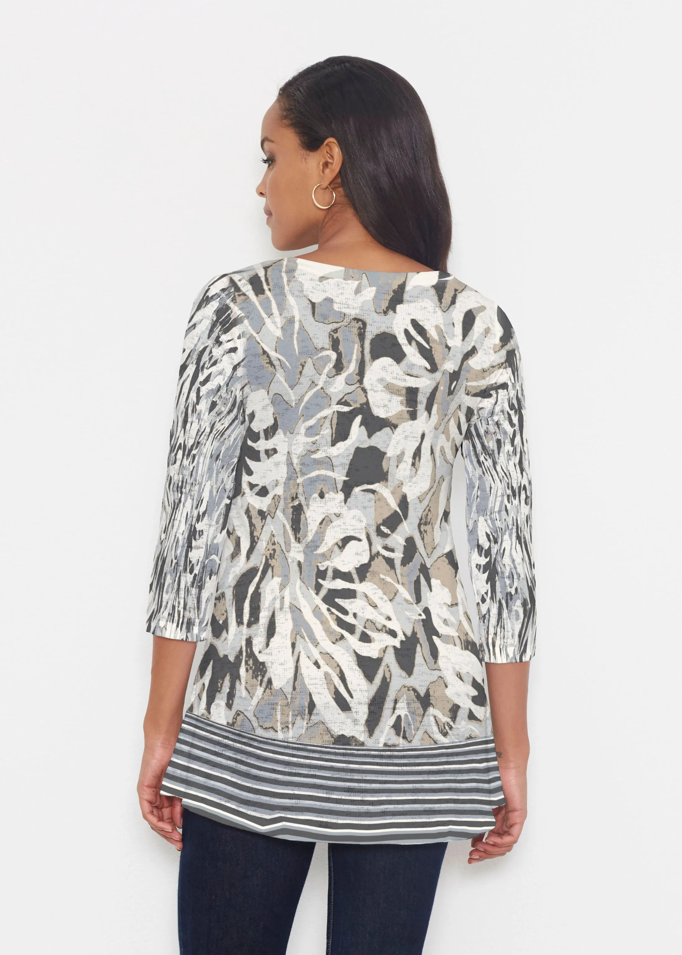 Mystic Floral Stripe Grey (19170) ~ Katherine Hi-Lo Thermal Tunic