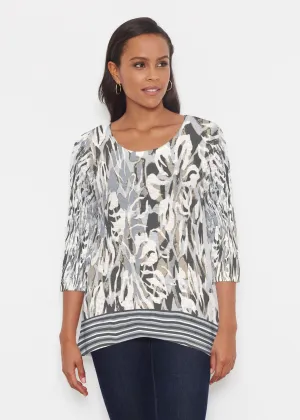 Mystic Floral Stripe Grey (19170) ~ Katherine Hi-Lo Thermal Tunic