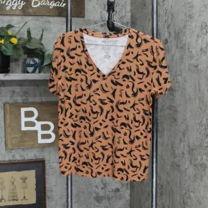 Nine West Womens Soft Spun Short Sleeve T-Shirt Tee Brown / Black Animal S