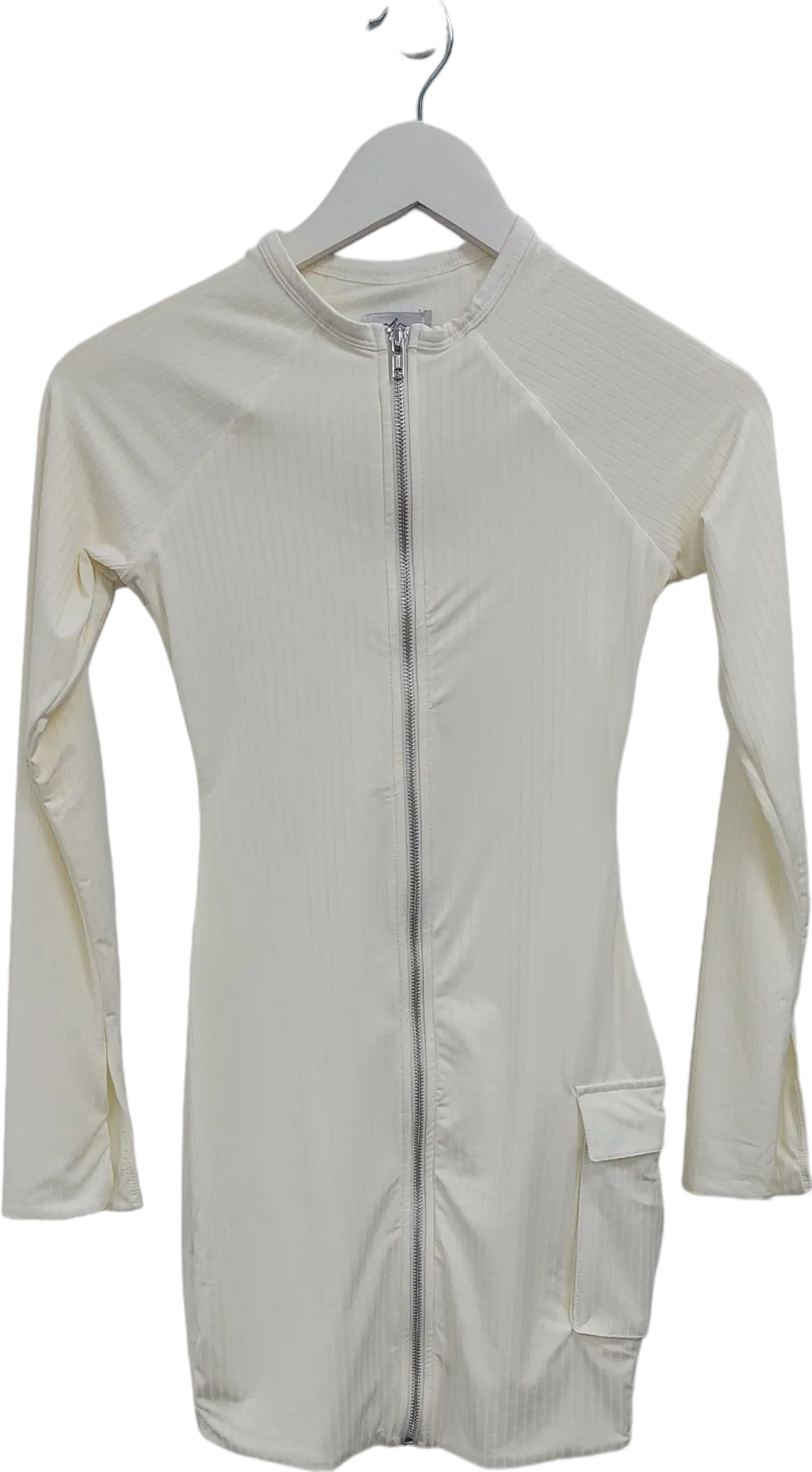 Oh Polly Cream Long Sleeve Zip Front Mini Dress UK 8