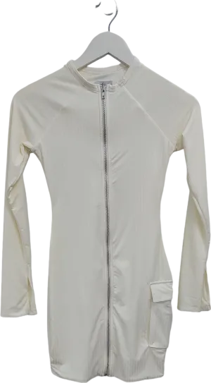 Oh Polly Cream Long Sleeve Zip Front Mini Dress UK 8
