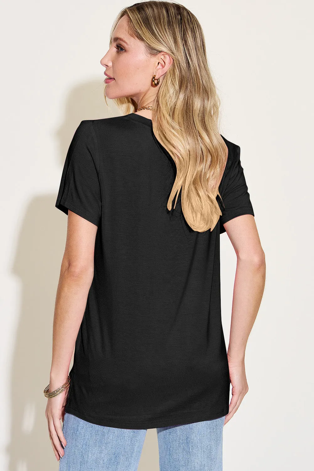 Olivia Basic Bae Bamboo Full Size V-Neck High-Low T-Shirt