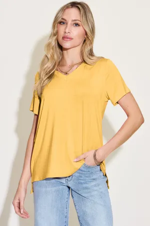 Olivia Basic Bae Bamboo Full Size V-Neck High-Low T-Shirt