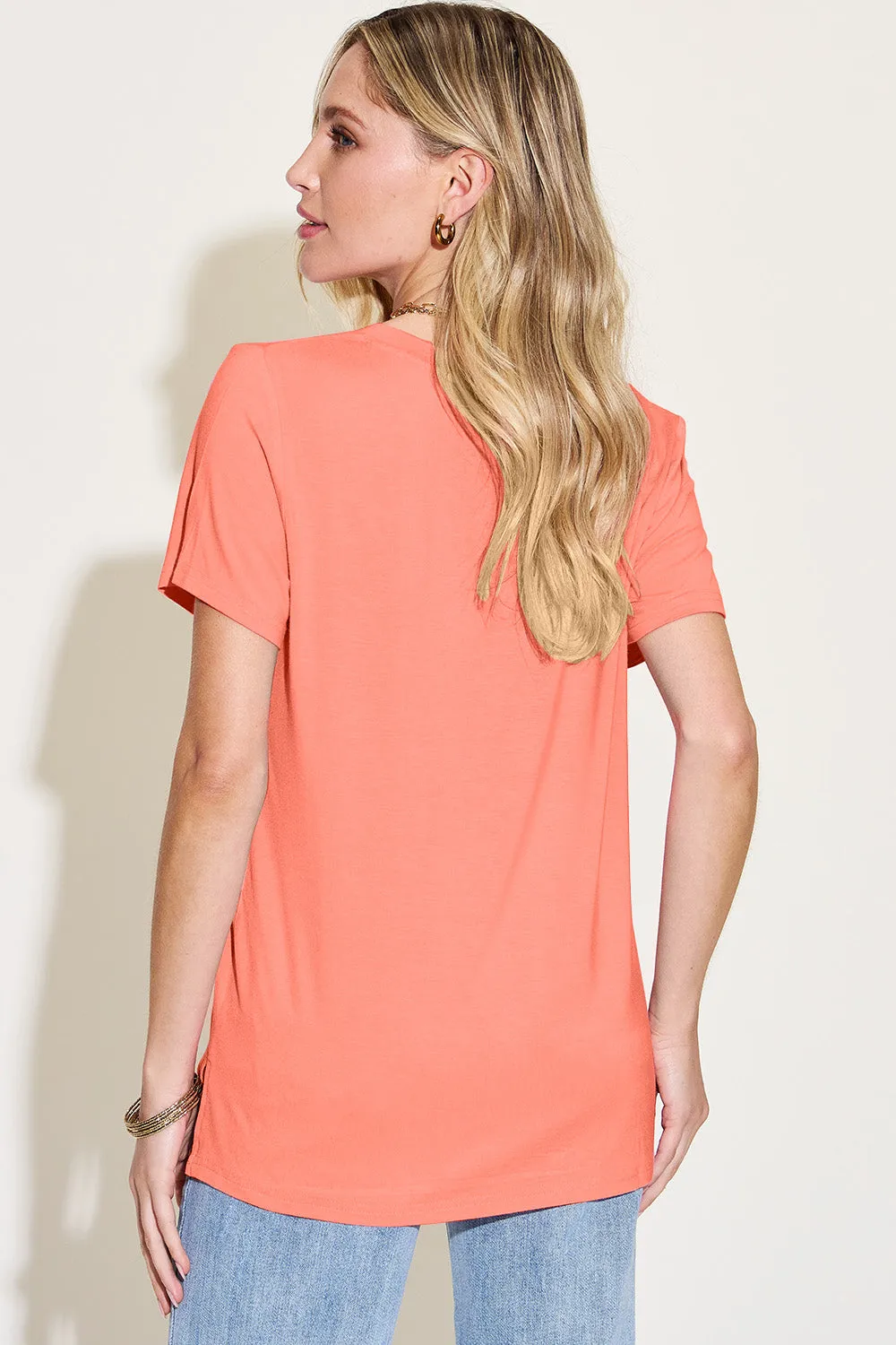 Olivia Basic Bae Bamboo Full Size V-Neck High-Low T-Shirt