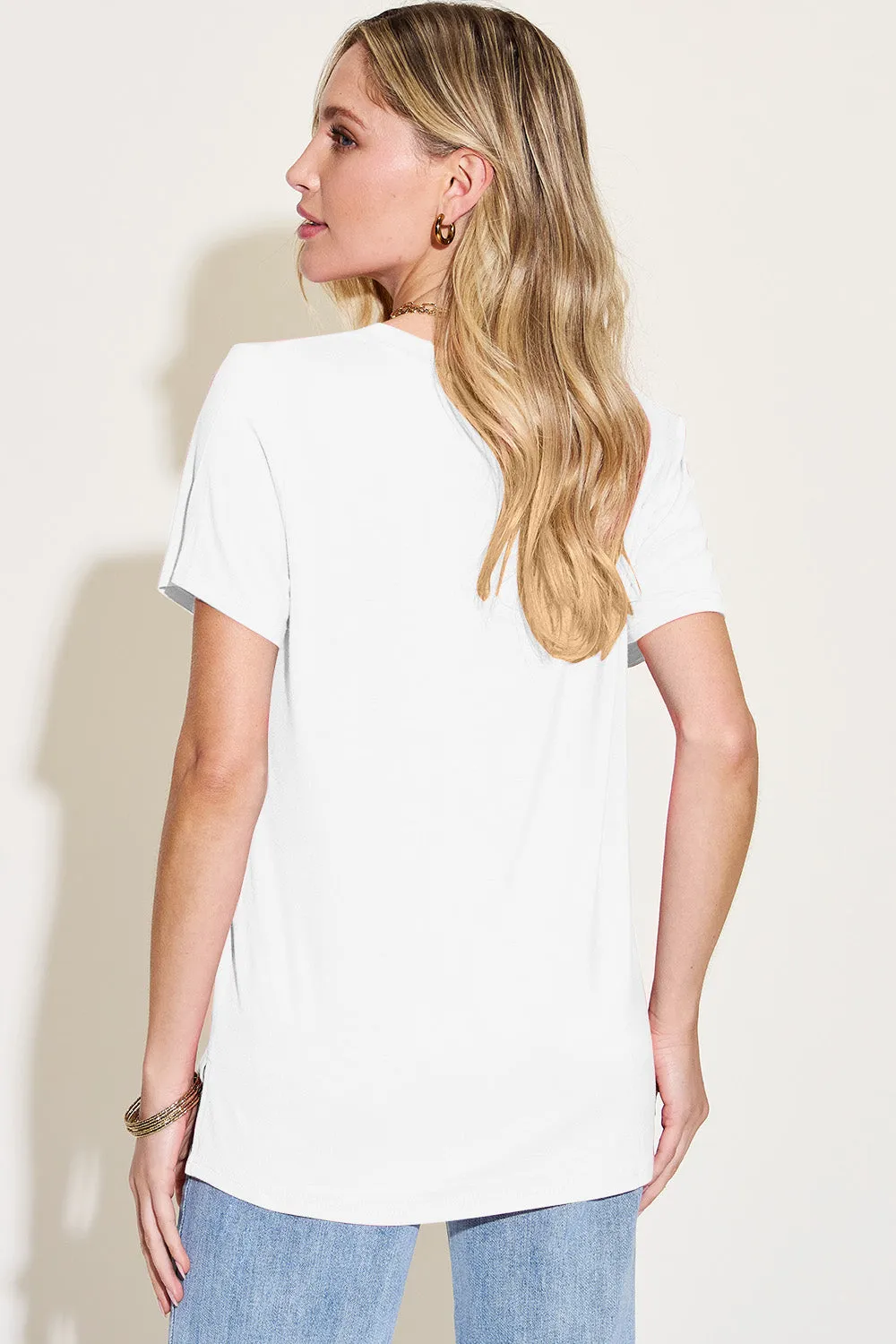 Olivia Basic Bae Bamboo Full Size V-Neck High-Low T-Shirt