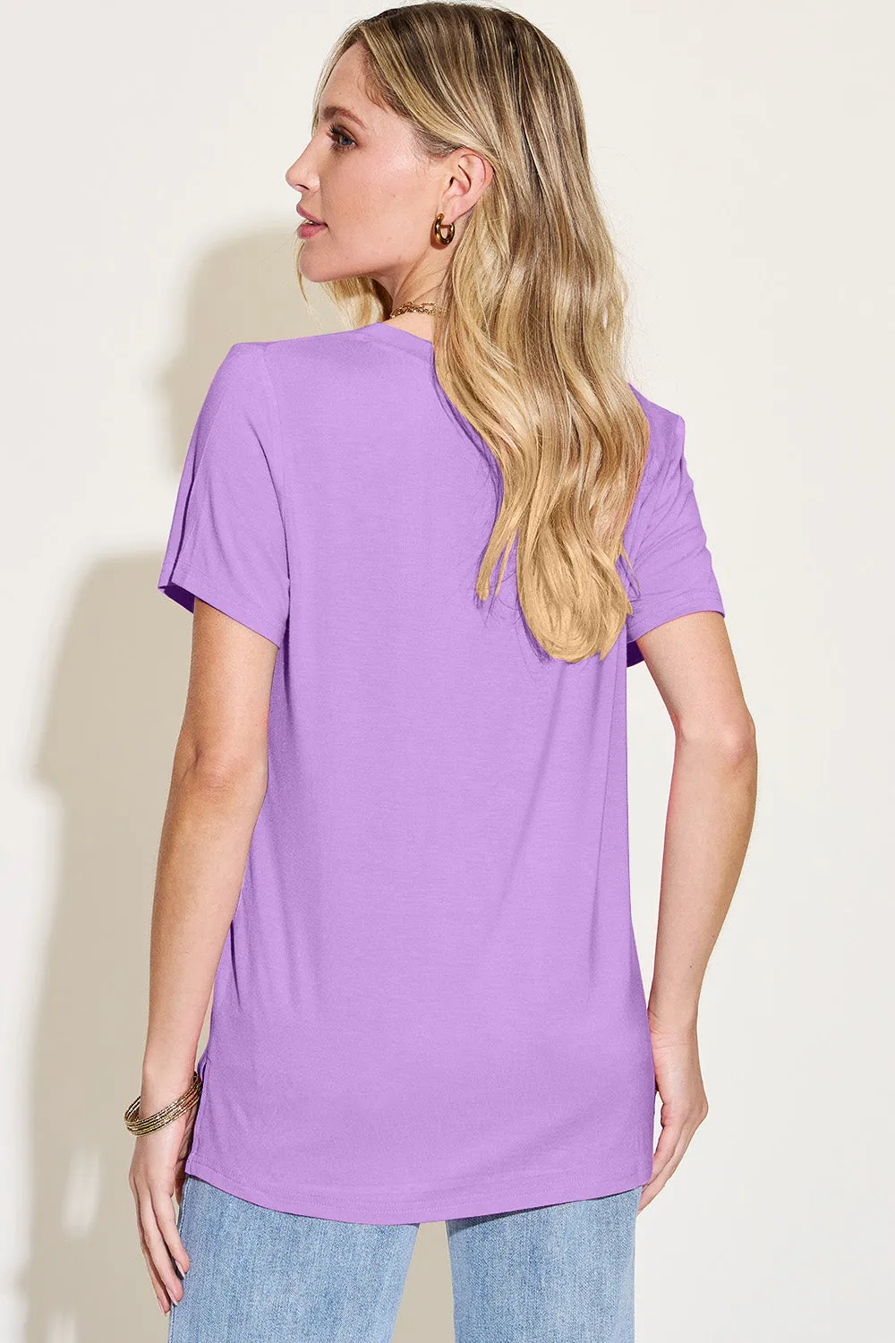 Olivia Basic Bae Bamboo Full Size V-Neck High-Low T-Shirt