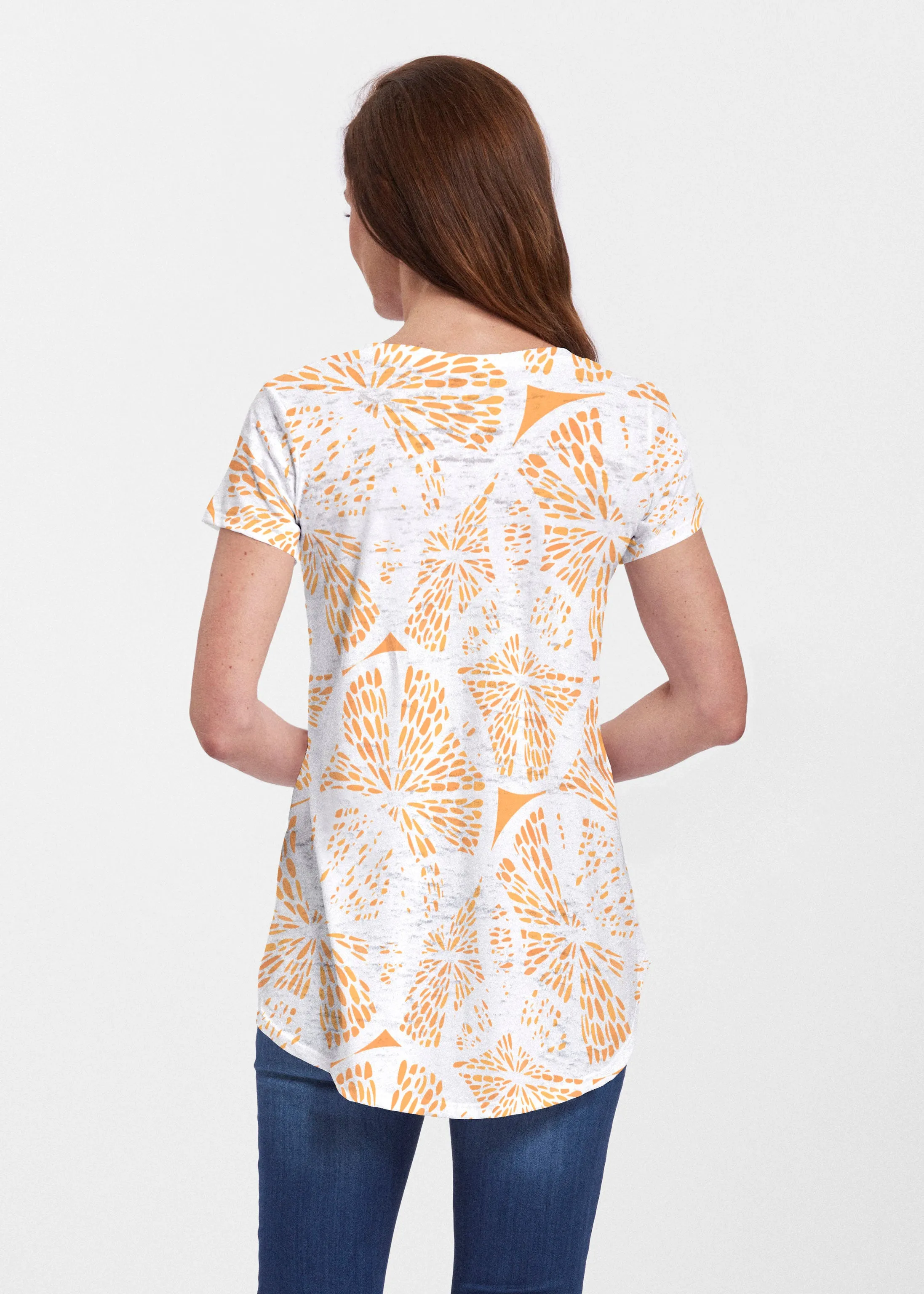 Orange Citrus (7862) ~ Signature Short Sleeve Scoop Neck Flowy Tunic