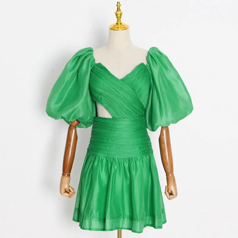 Party Puff Bubble Sleeve Skater Mini Dresses