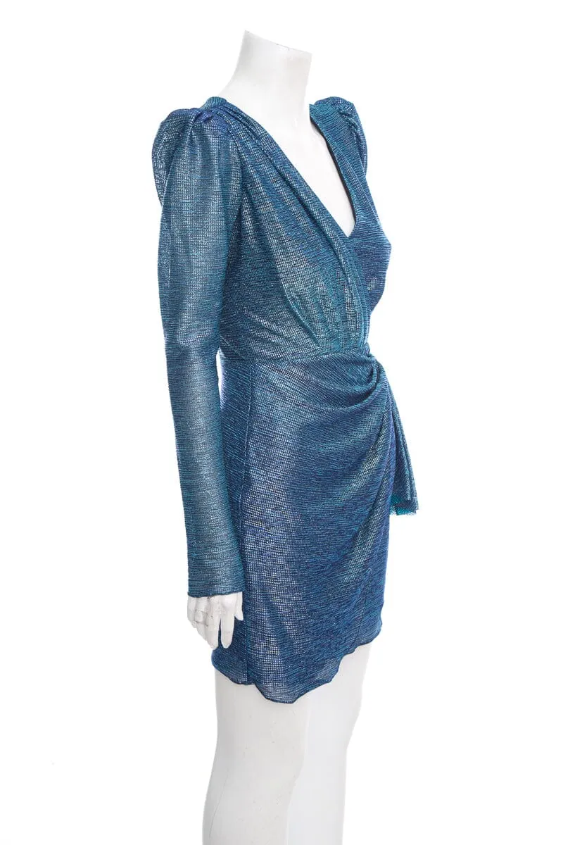 Pat Bo Blue Shimmer Long Sleeve Mini Dress SZ 2