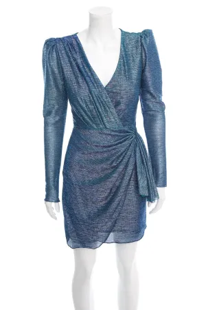 Pat Bo Blue Shimmer Long Sleeve Mini Dress SZ 2