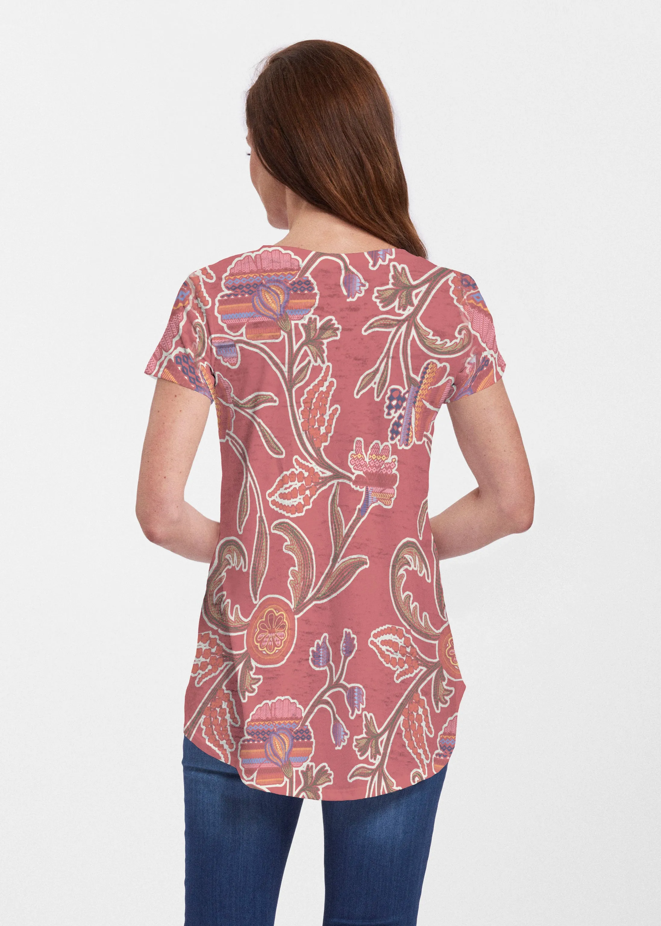Patterns At Play Apricot (7826) ~ Signature Short Sleeve Scoop Neck Flowy Tunic