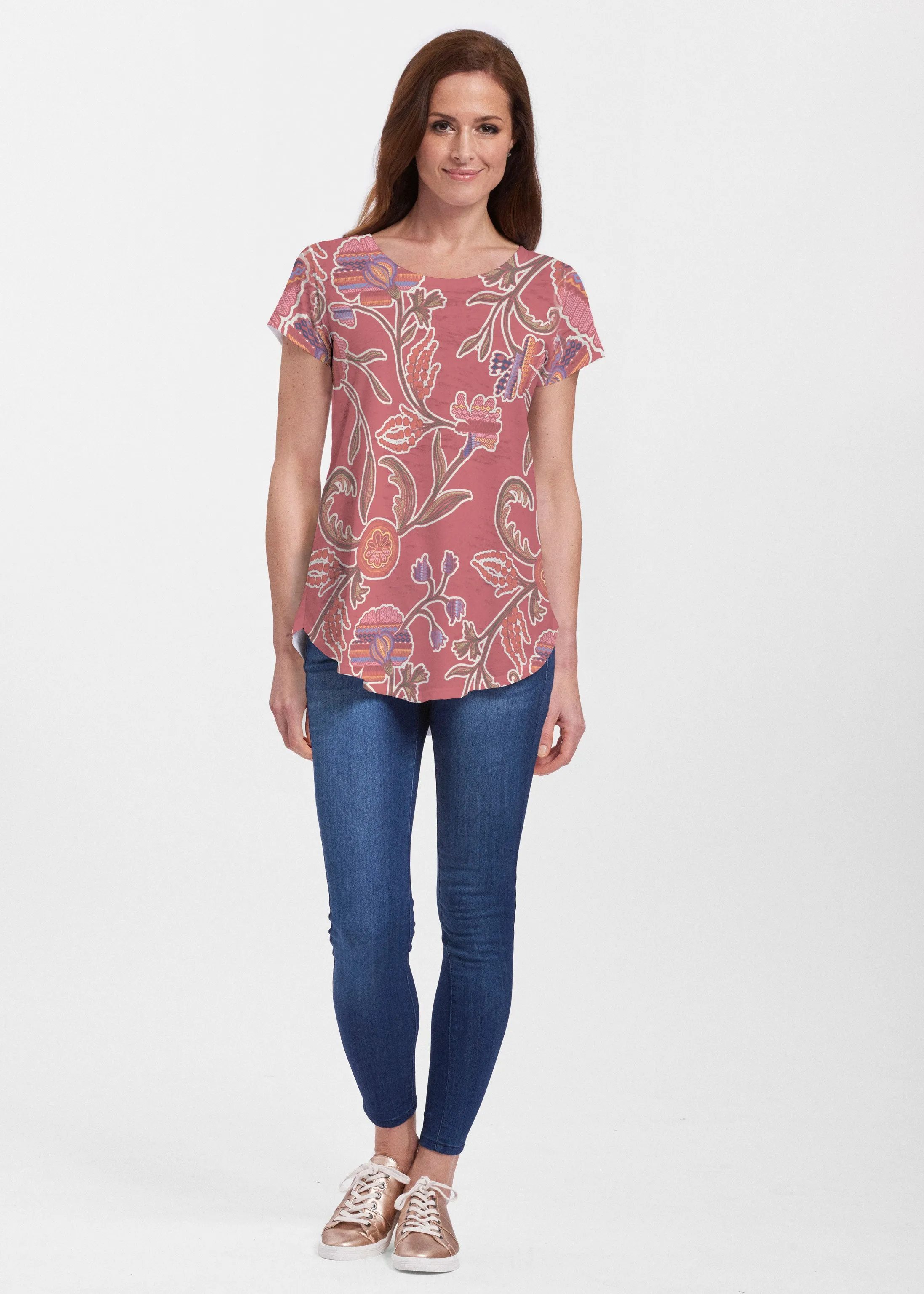 Patterns At Play Apricot (7826) ~ Signature Short Sleeve Scoop Neck Flowy Tunic