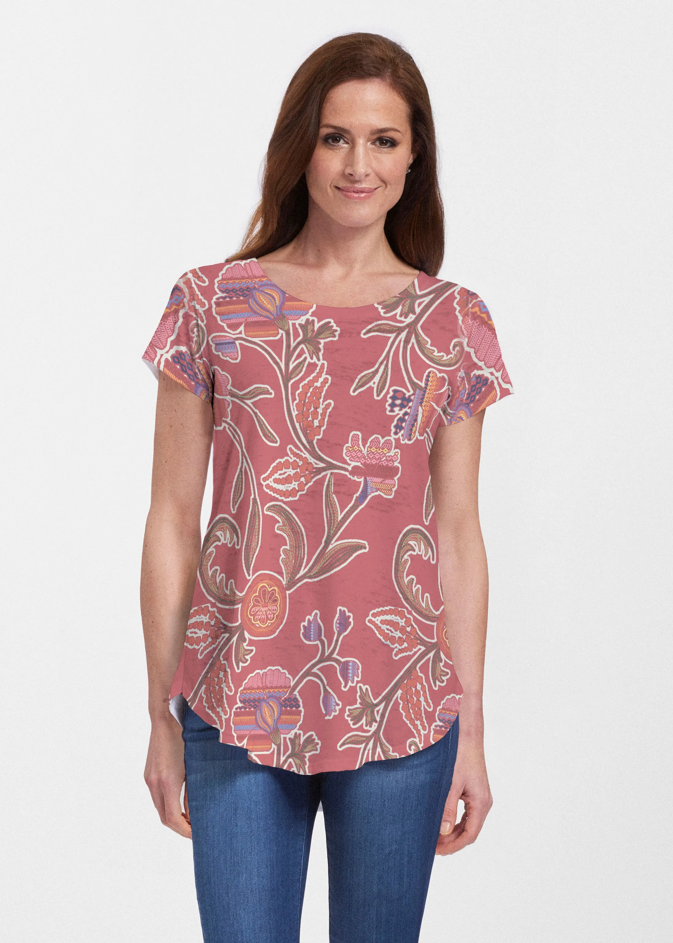 Patterns At Play Apricot (7826) ~ Signature Short Sleeve Scoop Neck Flowy Tunic