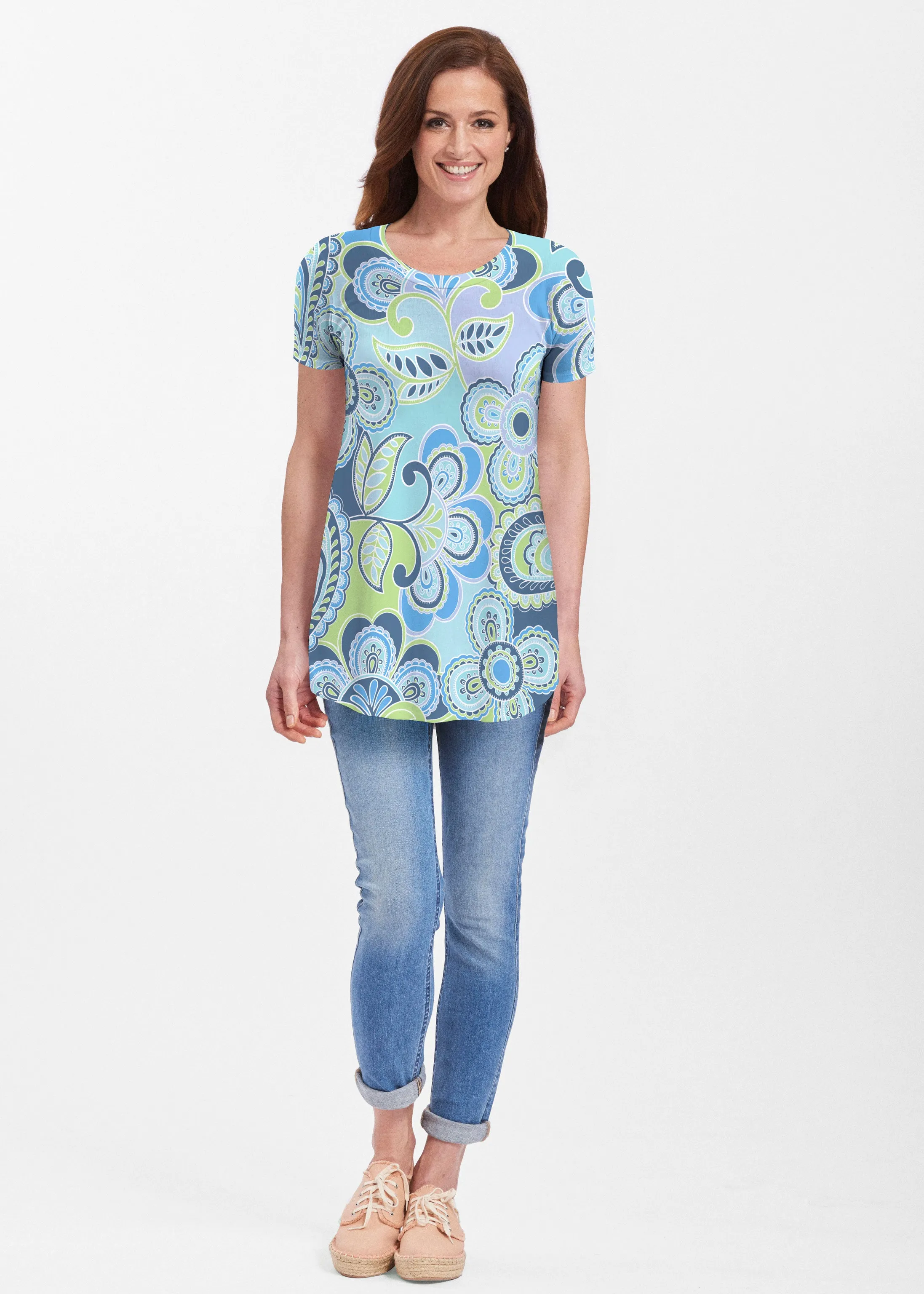 Pop Paisley Blue (13233) ~ Butterknit Short Sleeve Tunic