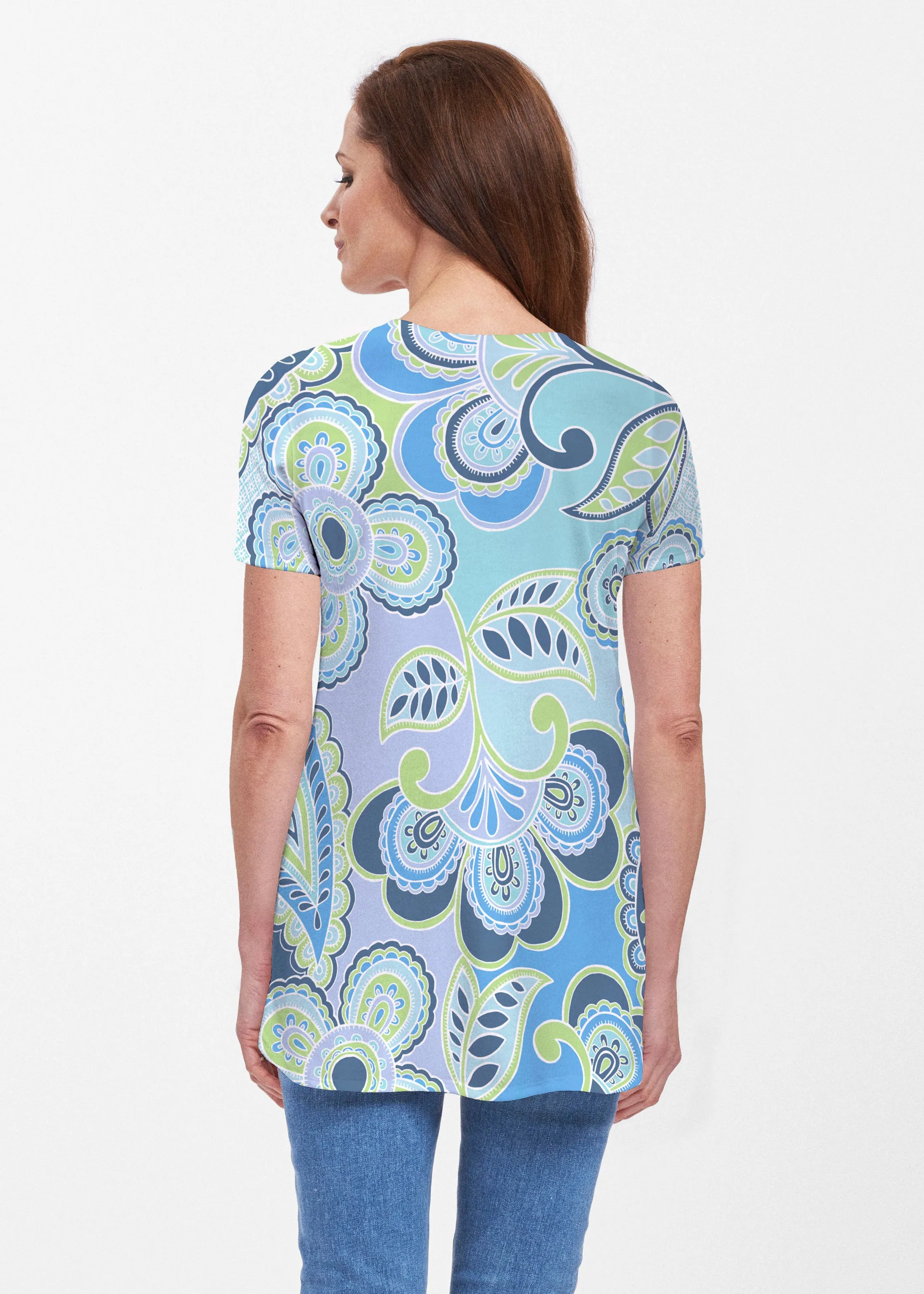 Pop Paisley Blue (13233) ~ Butterknit Short Sleeve Tunic