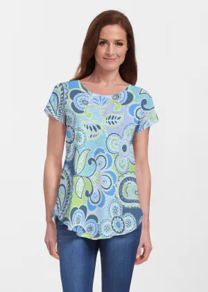 Pop Paisley Blue (13233) ~ Signature Short Sleeve Scoop Neck Flowy Tunic