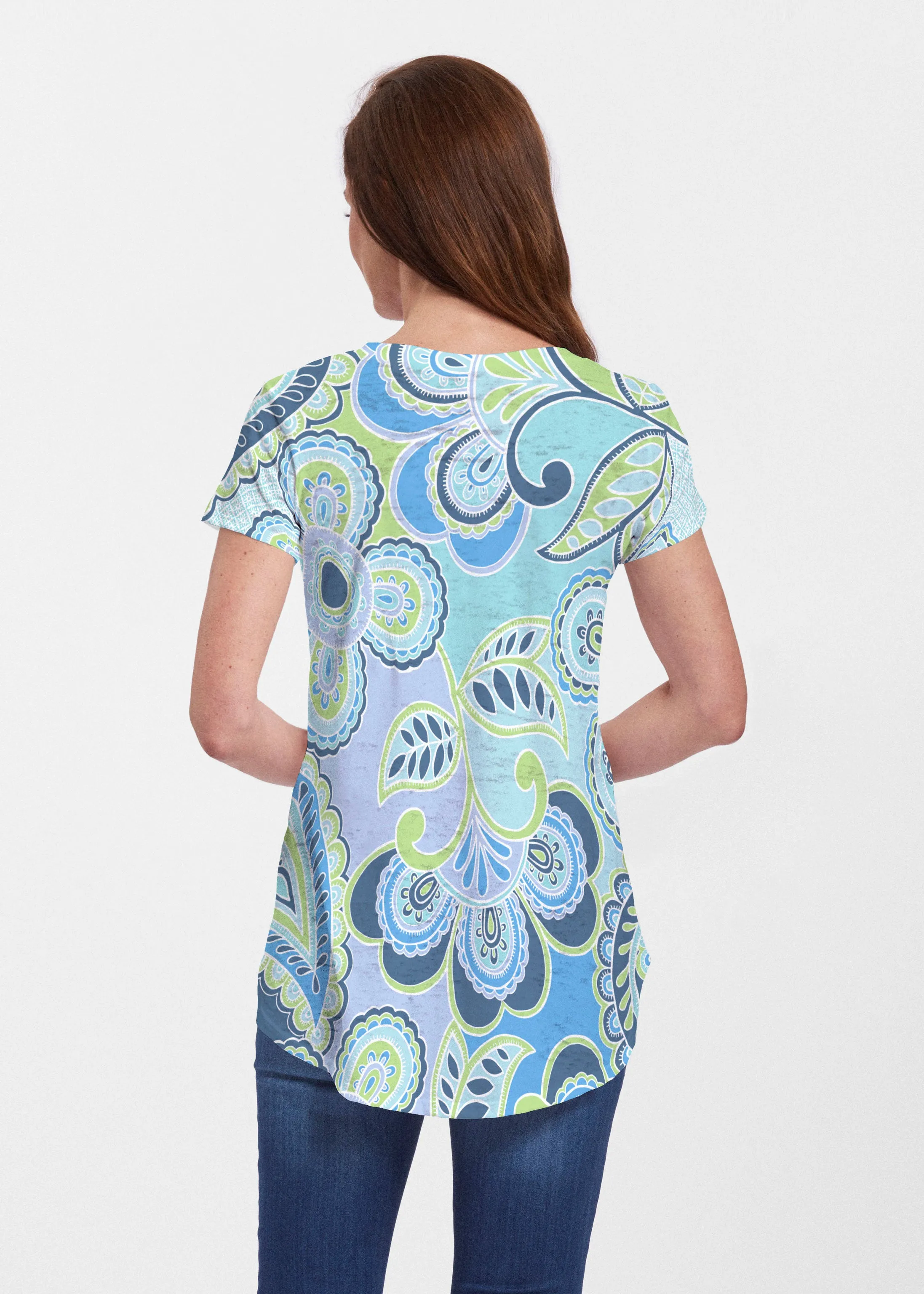 Pop Paisley Blue (13233) ~ Signature Short Sleeve Scoop Neck Flowy Tunic