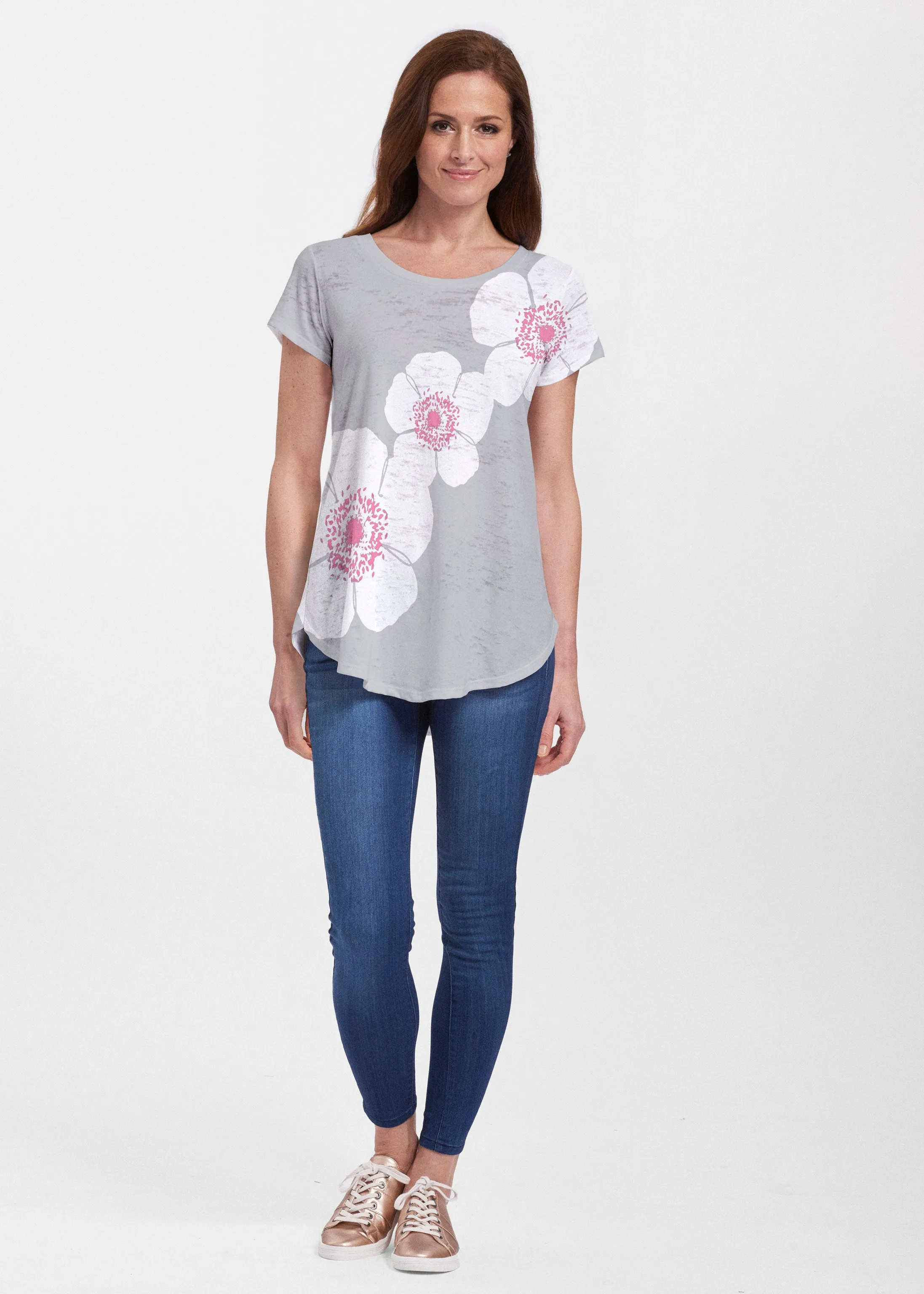 Poppy Grey (7016) ~ Signature Short Sleeve Scoop Neck Flowy Tunic
