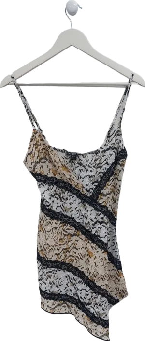PrettyLittleThing Brown Petite Animal Print Lace Insert Mini Dress UK 8