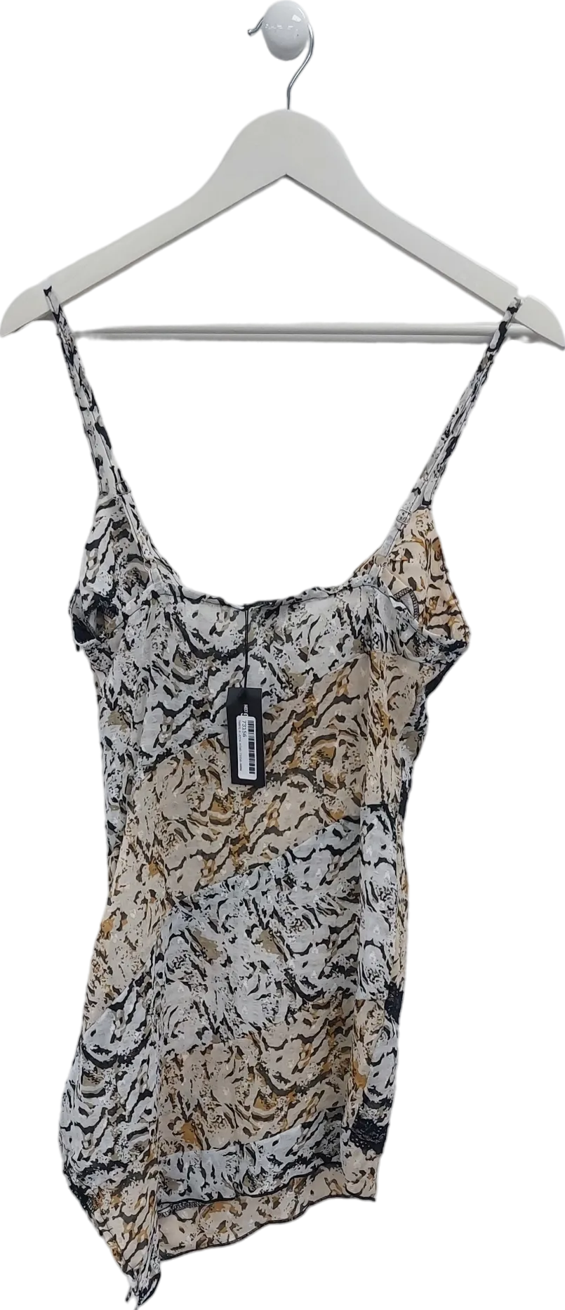 PrettyLittleThing Brown Petite Animal Print Lace Insert Mini Dress UK 8