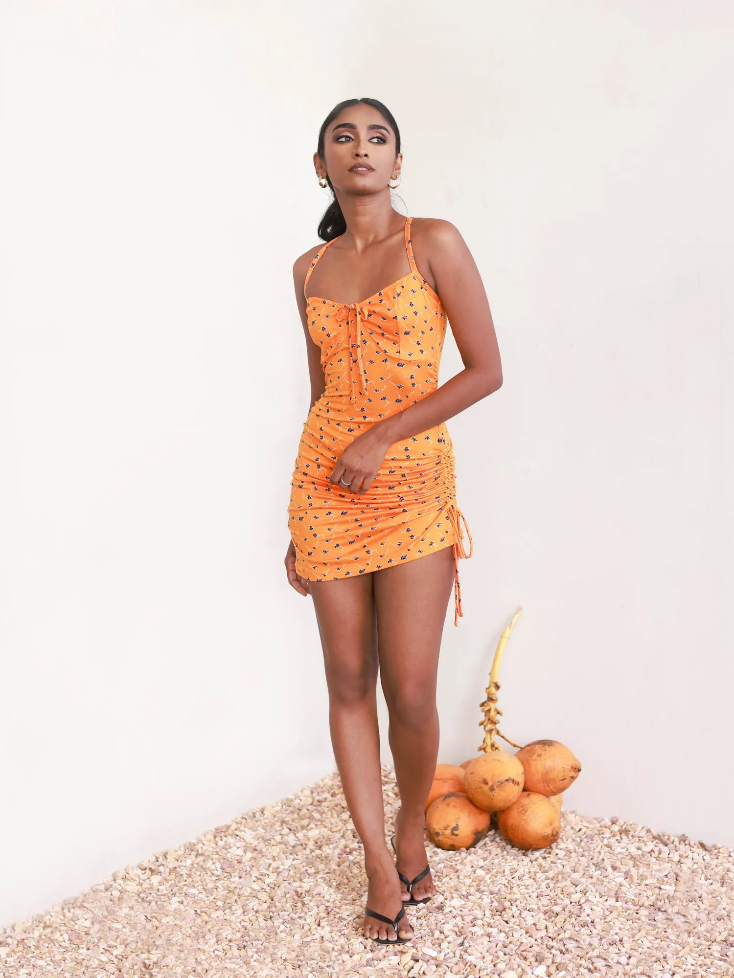 Printed Ruch Mini Dress
