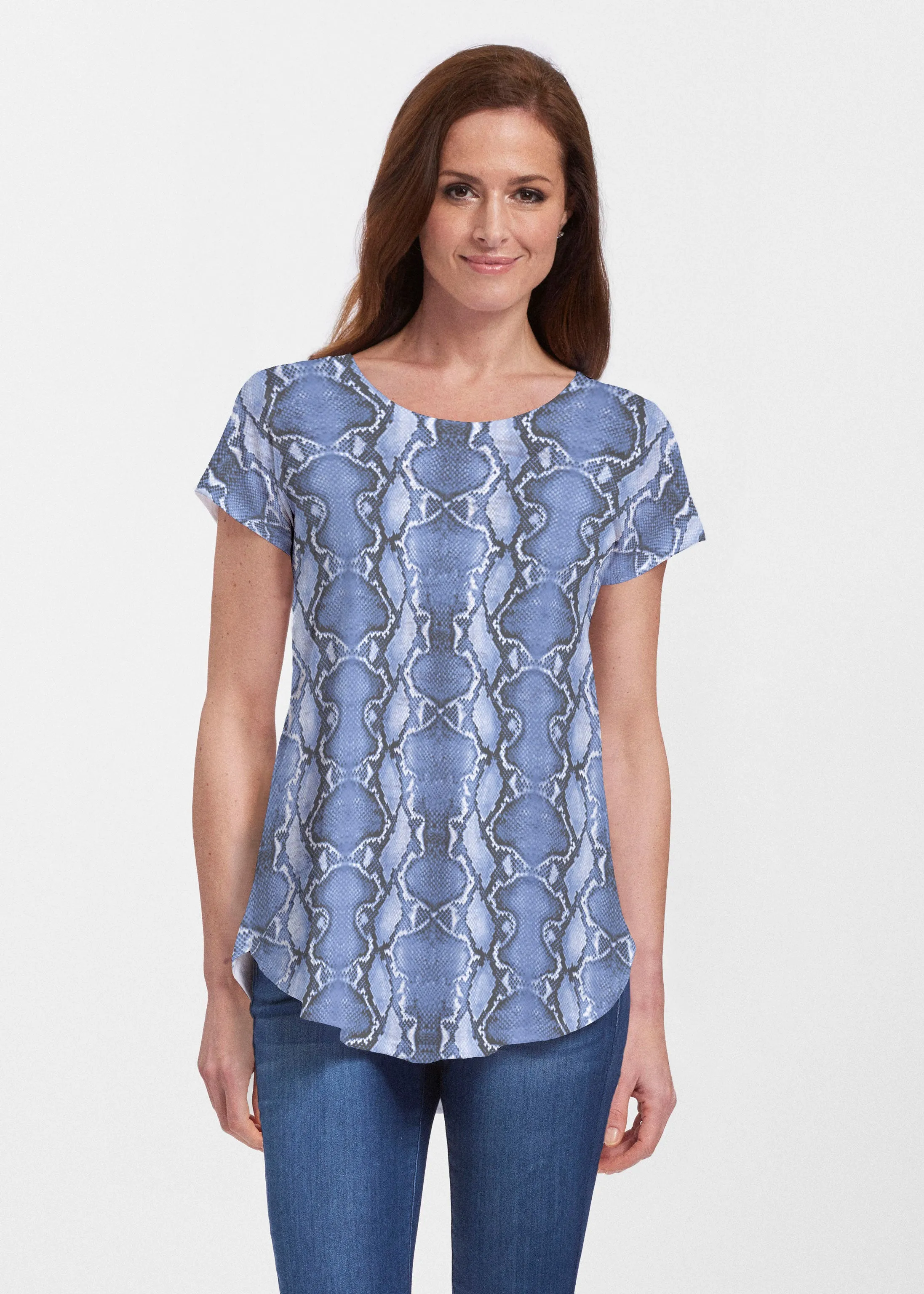 Python Blue (7275) ~ Signature Short Sleeve Scoop Neck Flowy Tunic