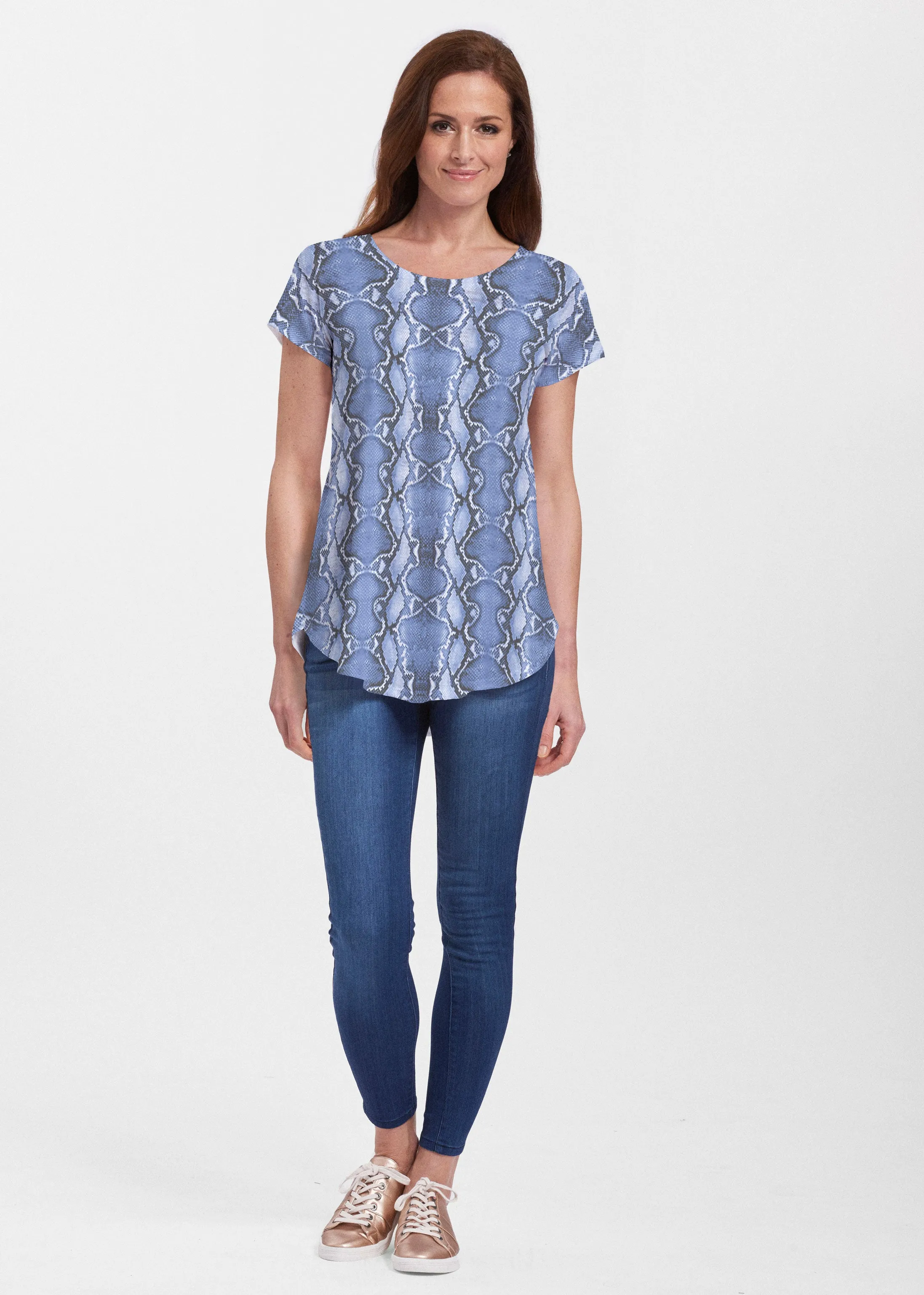 Python Blue (7275) ~ Signature Short Sleeve Scoop Neck Flowy Tunic