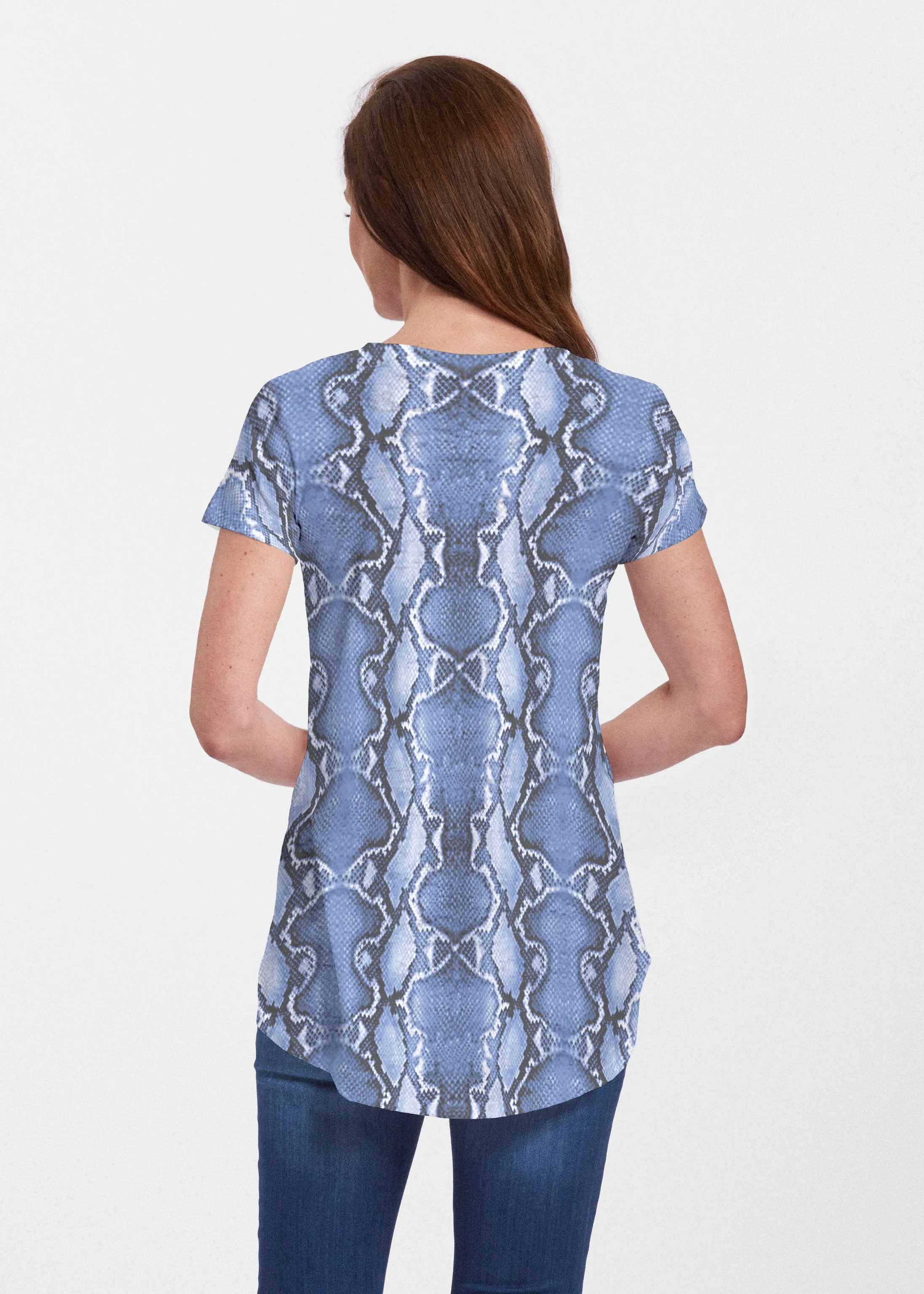 Python Blue (7275) ~ Signature Short Sleeve Scoop Neck Flowy Tunic