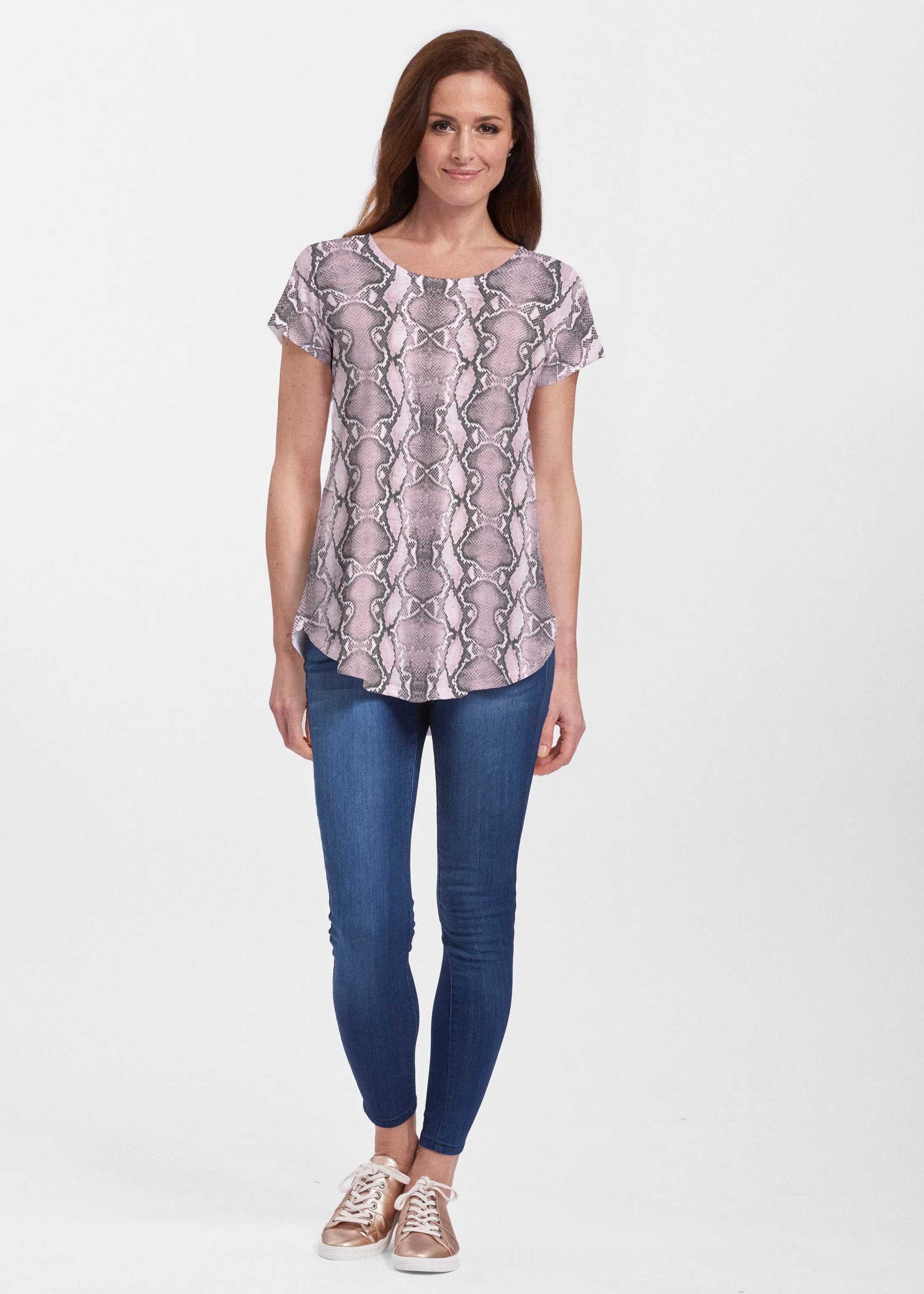 Python Blush (7273) ~ Signature Short Sleeve Scoop Neck Flowy Tunic