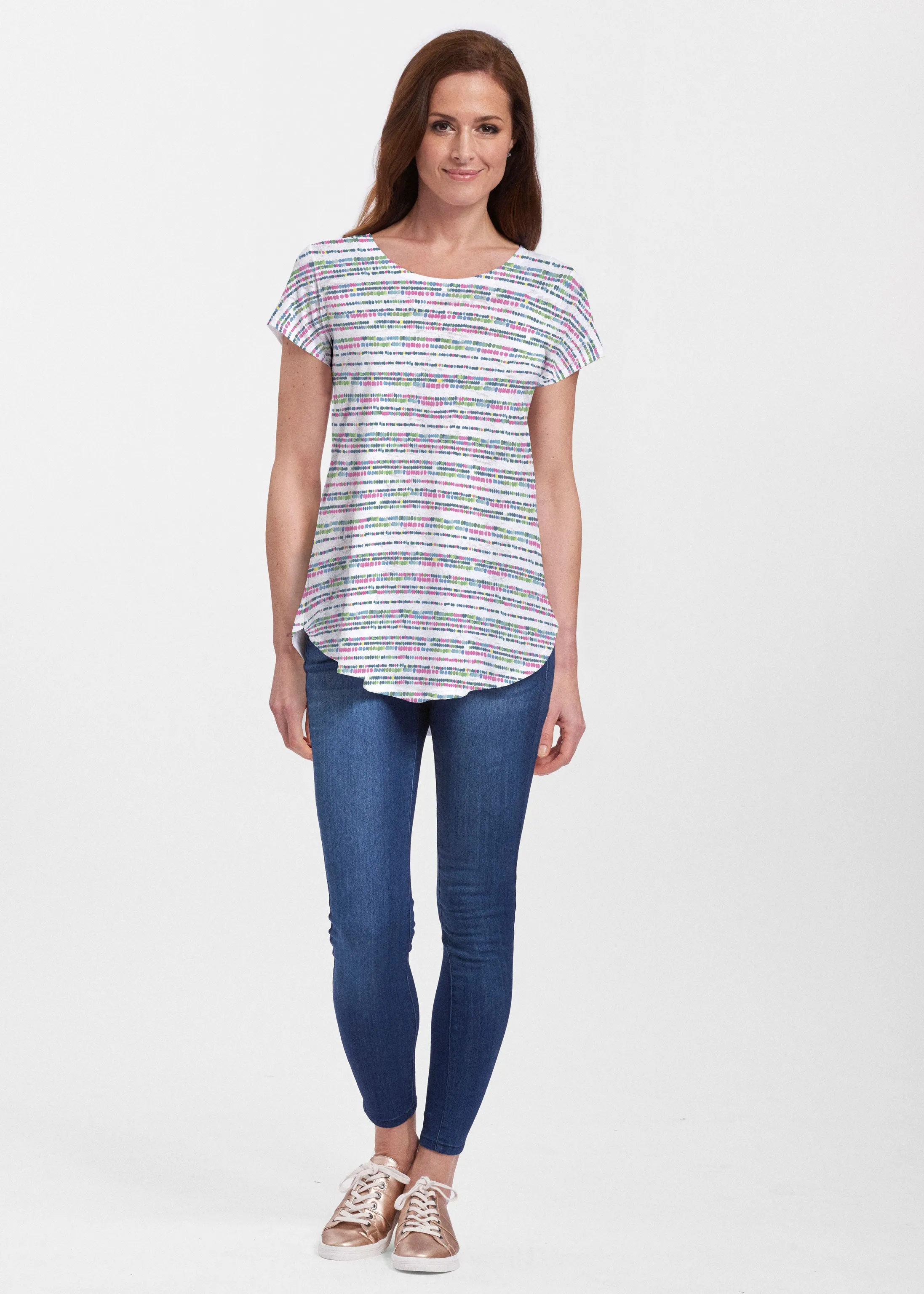 Rainbow Dots (13429) ~ Signature Short Sleeve Scoop Neck Flowy Tunic