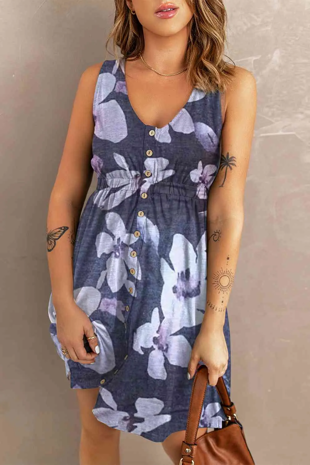 Rosie Buttoned Round Neck Sleeveless Mini Magic Dress