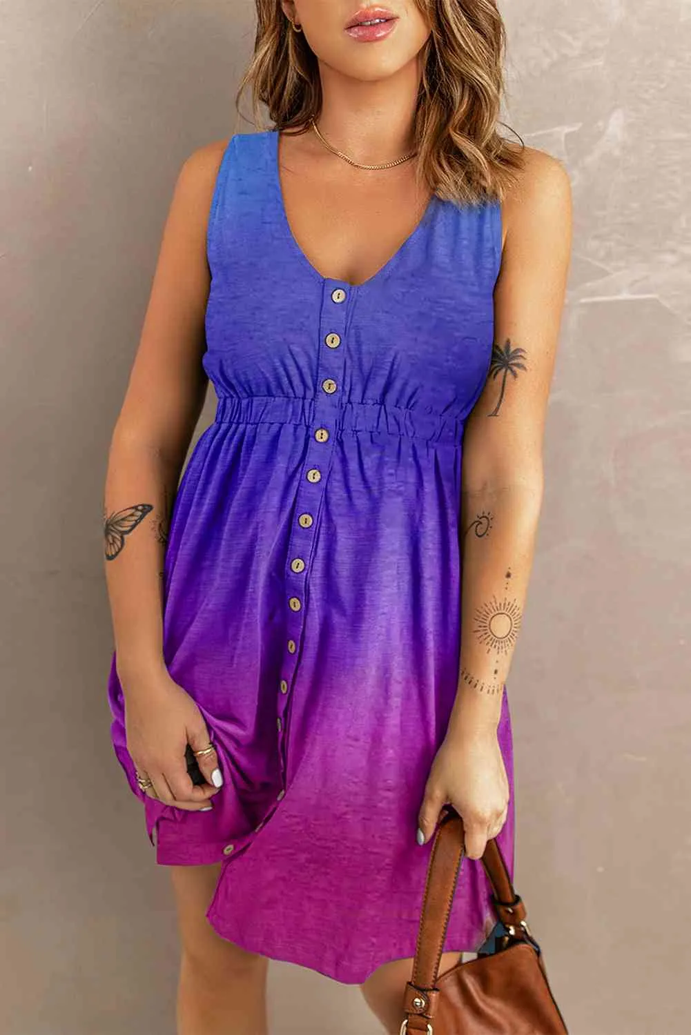 Rosie Buttoned Round Neck Sleeveless Mini Magic Dress