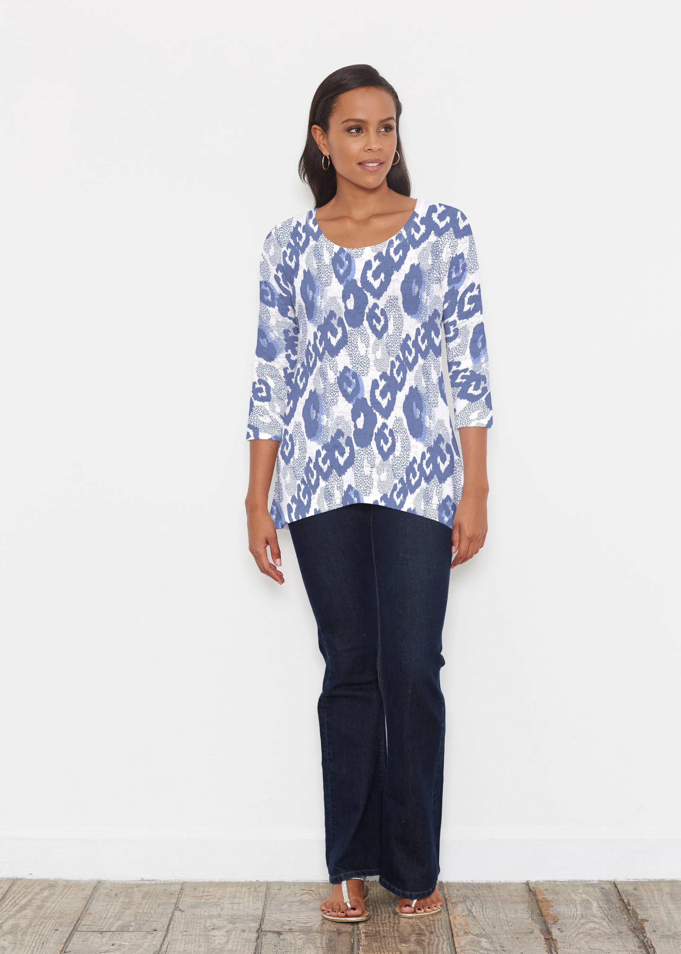 Royal Blue Ikat (7808) ~ Katherine Hi-Lo Thermal Tunic