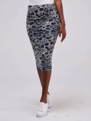 Safari Naima Stretchy Lined Capri Skirt - Grey Animal Print