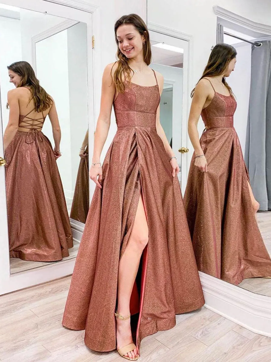 Simple A-line satin long prom dress, long evening dress