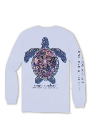 Simply Southern Plus Size Long Sleeve Mandala Turtle Tracking T-shirt for Women in Carolina Blue | EXT-LS-TRACKT4-MNDLA-CAROBLU