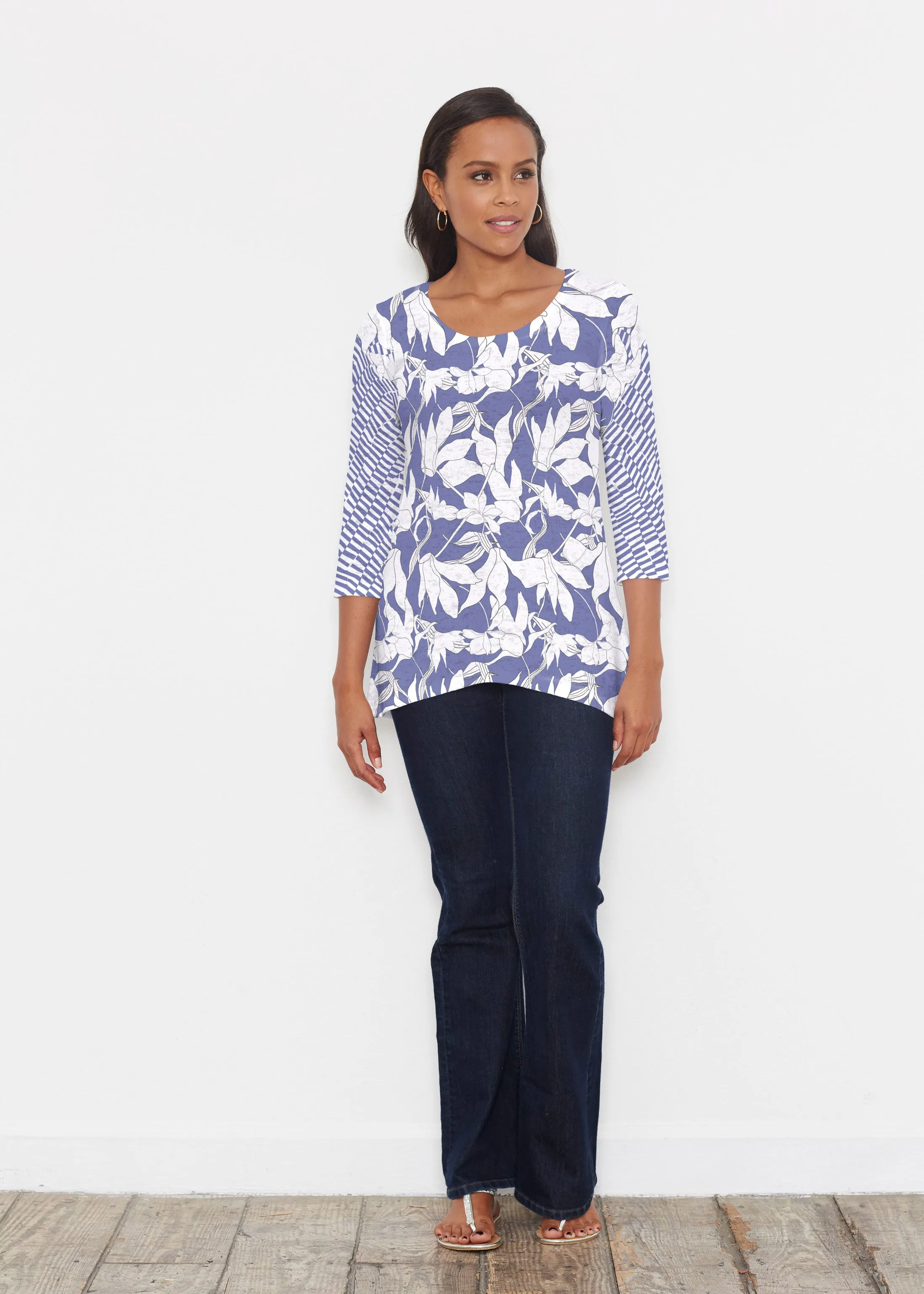 Sketch Floral Dominos (7814) ~ Katherine Hi-Lo Thermal Tunic