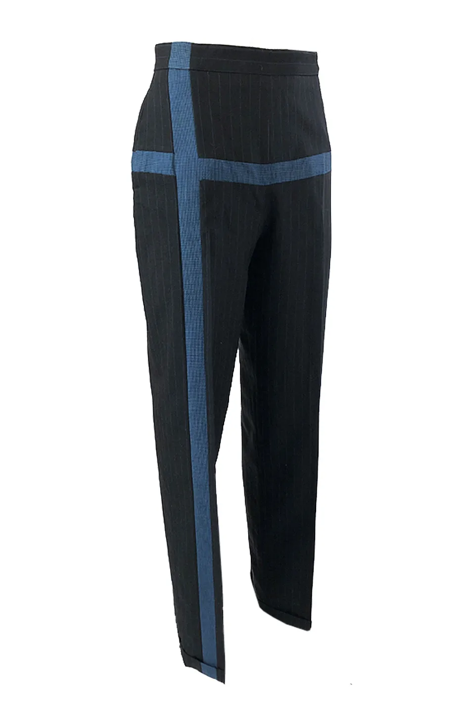 Spring 1998 Alexander McQueen 'Untitled' Collection Blue Detailed Pinstripe Suit