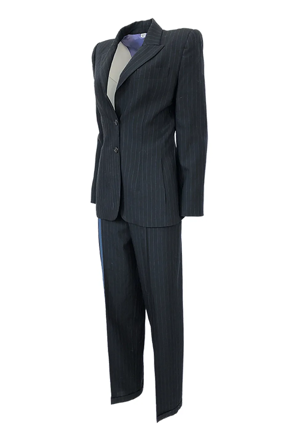Spring 1998 Alexander McQueen 'Untitled' Collection Blue Detailed Pinstripe Suit