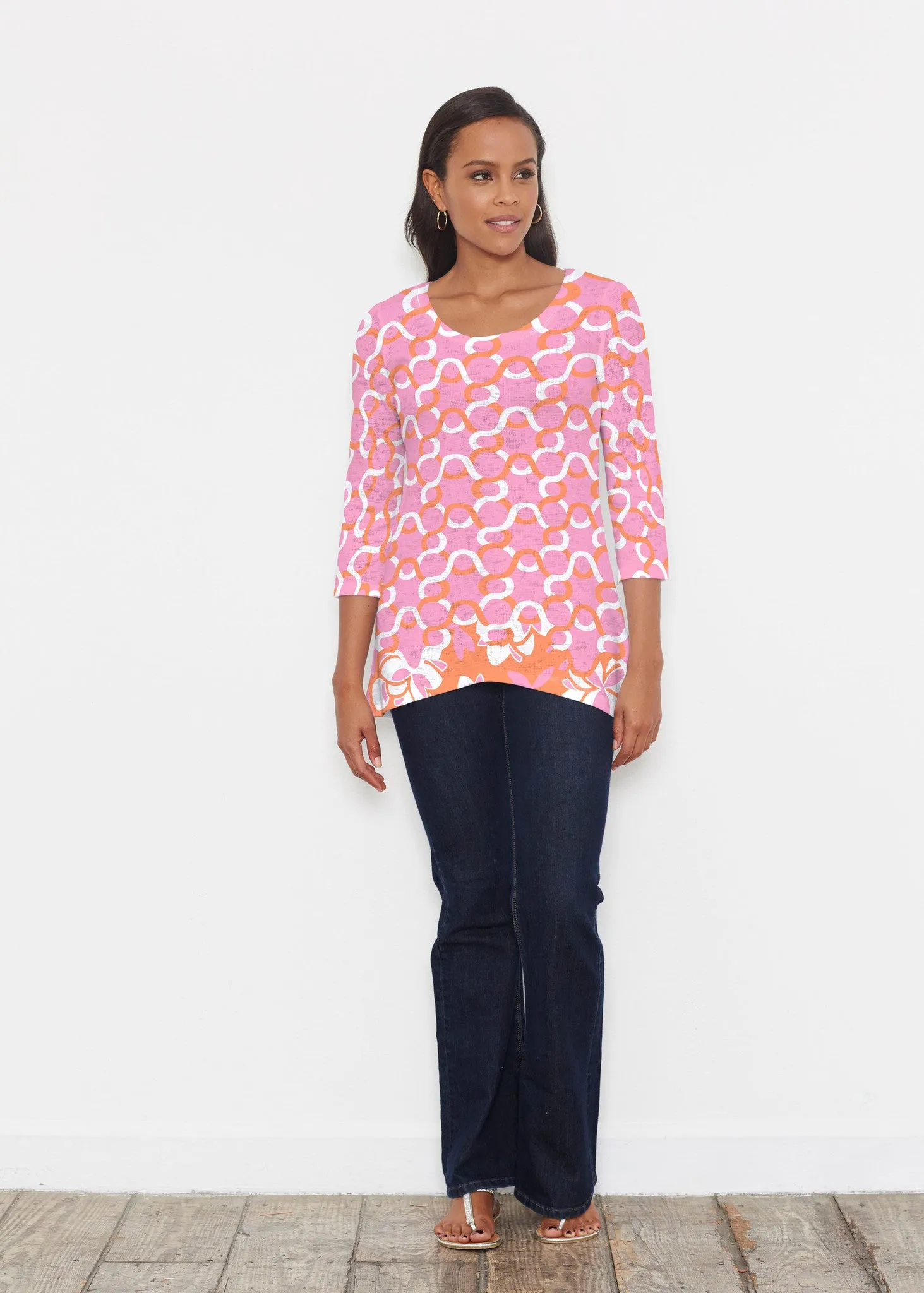 Squiggles Pink (20341) ~ Katherine Hi-Lo Thermal Tunic