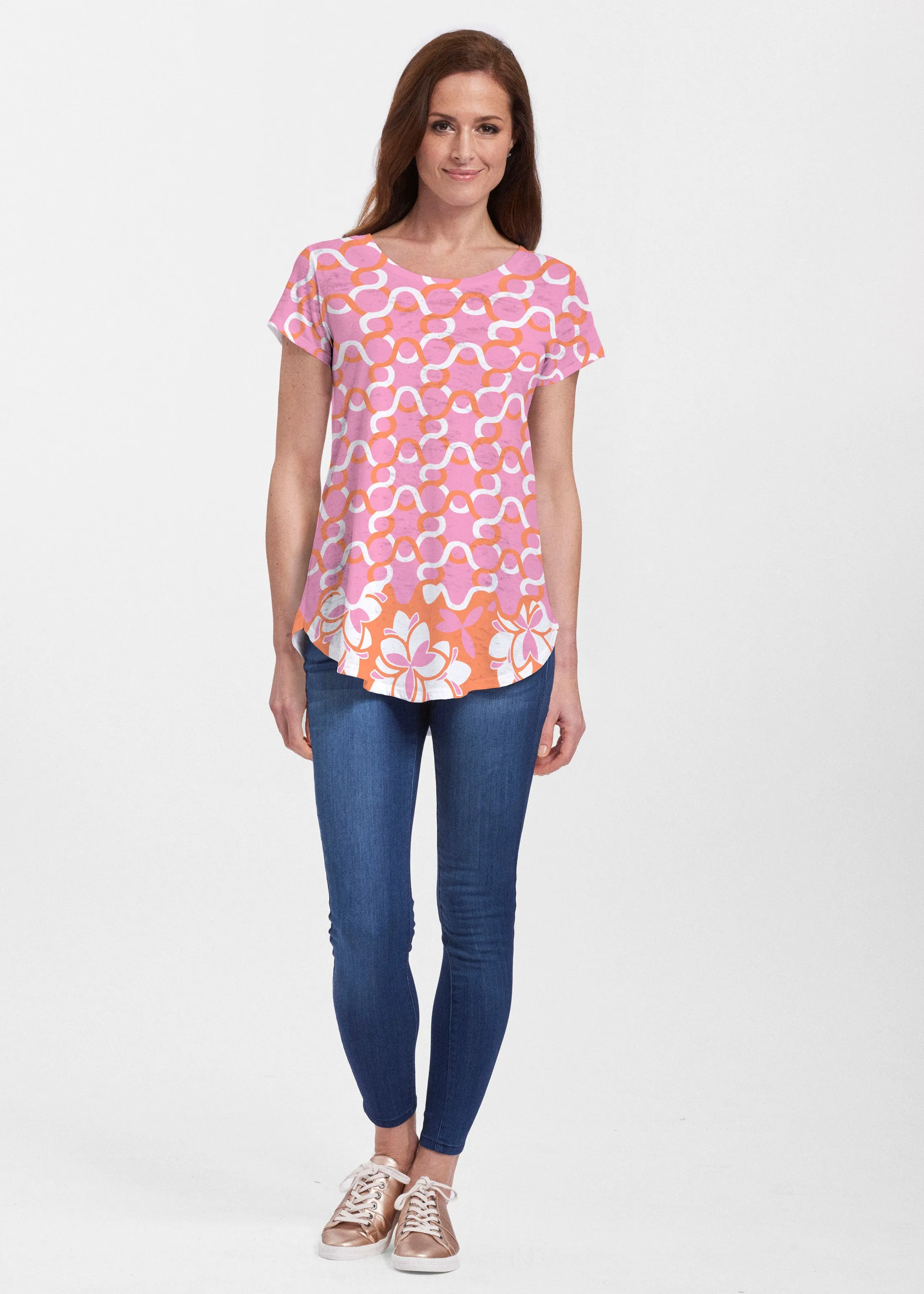 Squiggles Pink (20341) ~ Signature Short Sleeve Scoop Neck Flowy Tunic