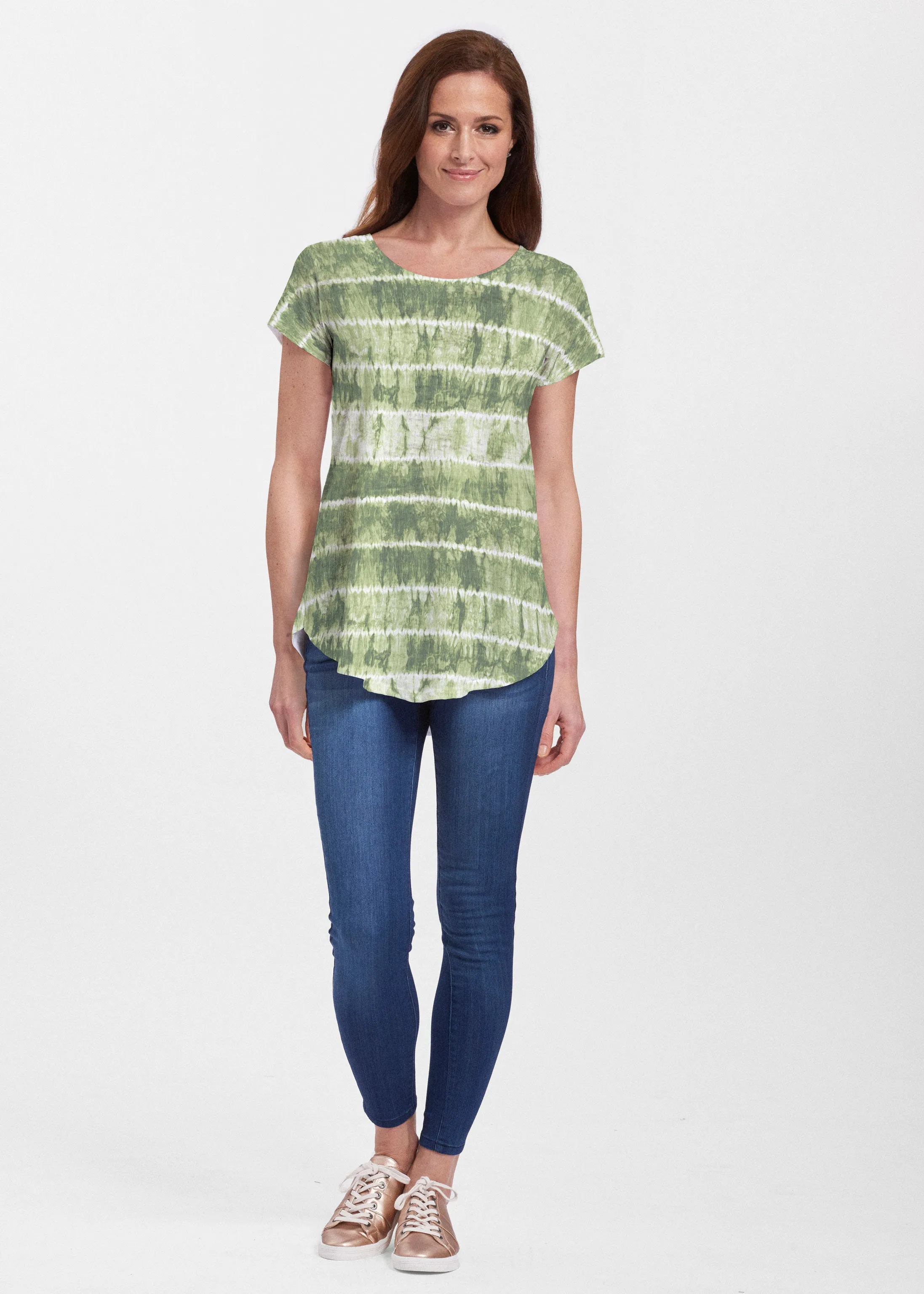 Striation Green (14250) ~ Signature Short Sleeve Scoop Neck Flowy Tunic